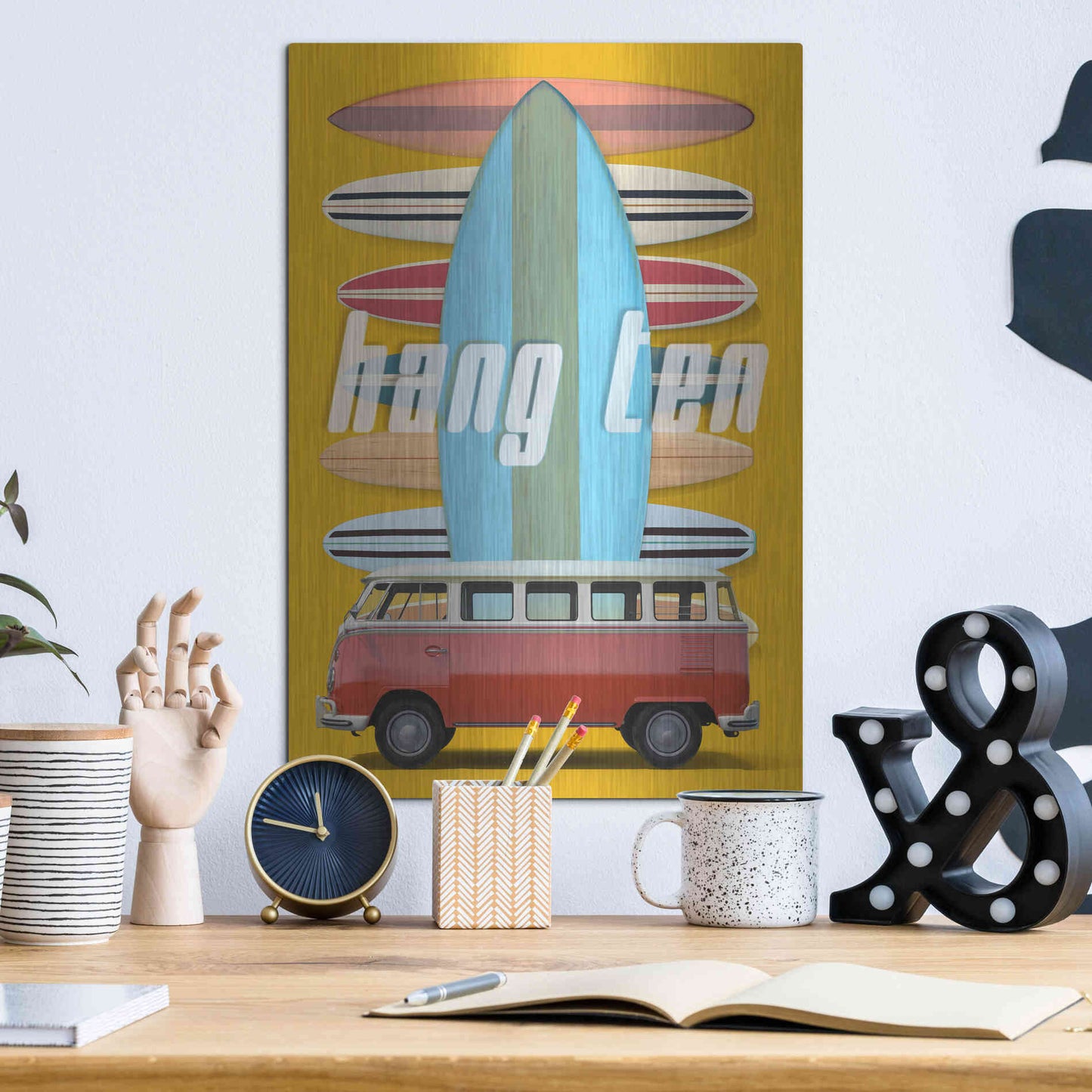 Luxe Metal Art 'Hang Ten' by Edward M. Fielding, Metal Wall Art,12x16