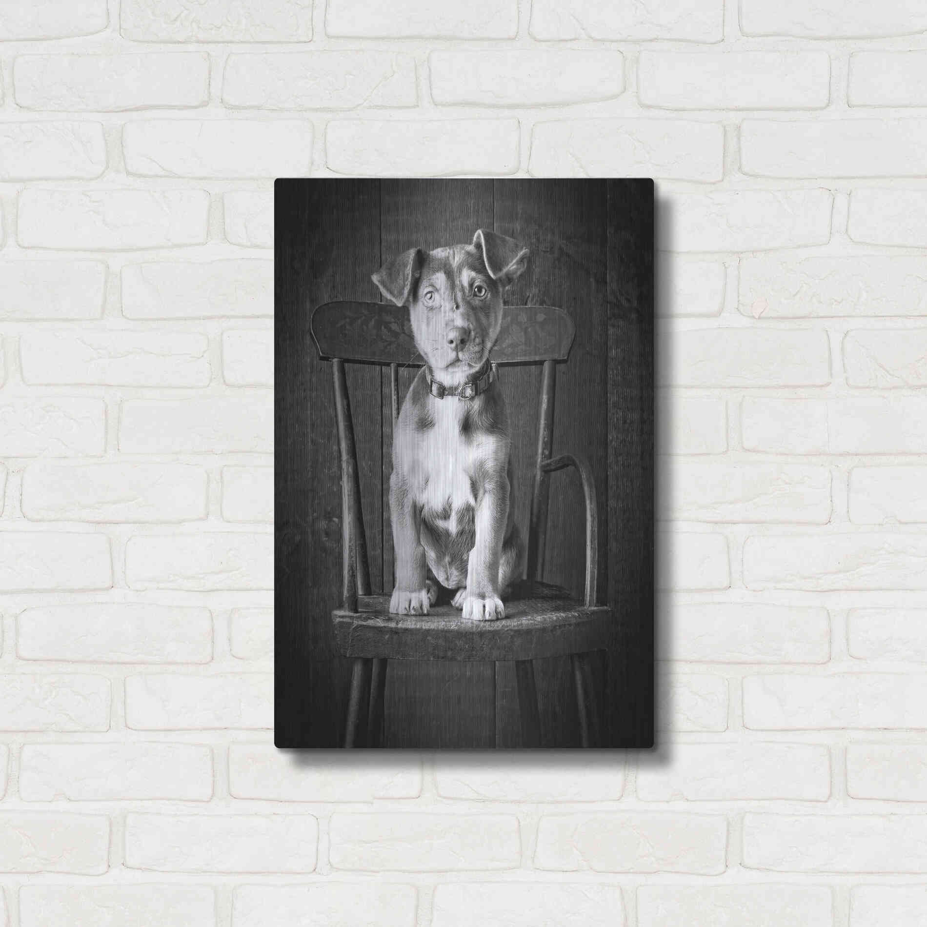 Luxe Metal Art 'Mutt Black & White' by Edward M. Fielding, Metal Wall Art,16x24