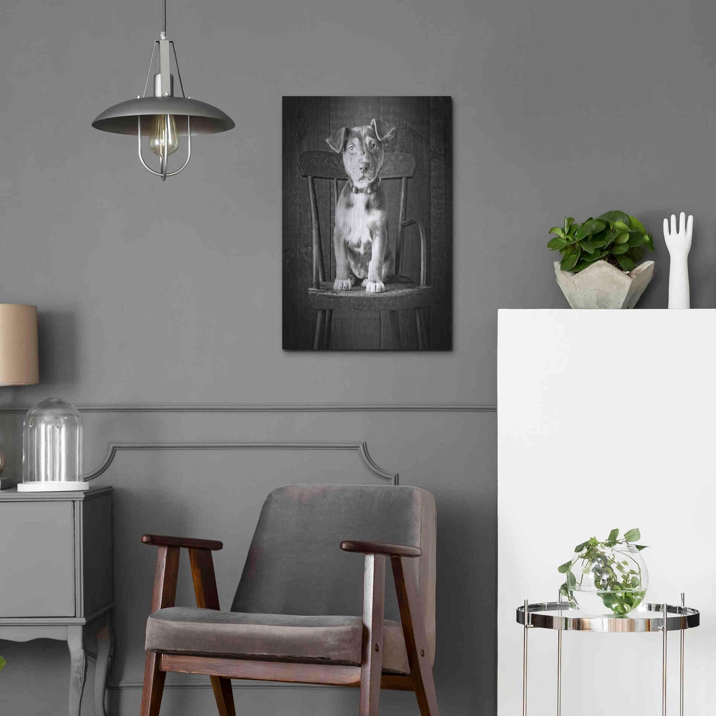 Luxe Metal Art 'Mutt Black & White' by Edward M. Fielding, Metal Wall Art,16x24