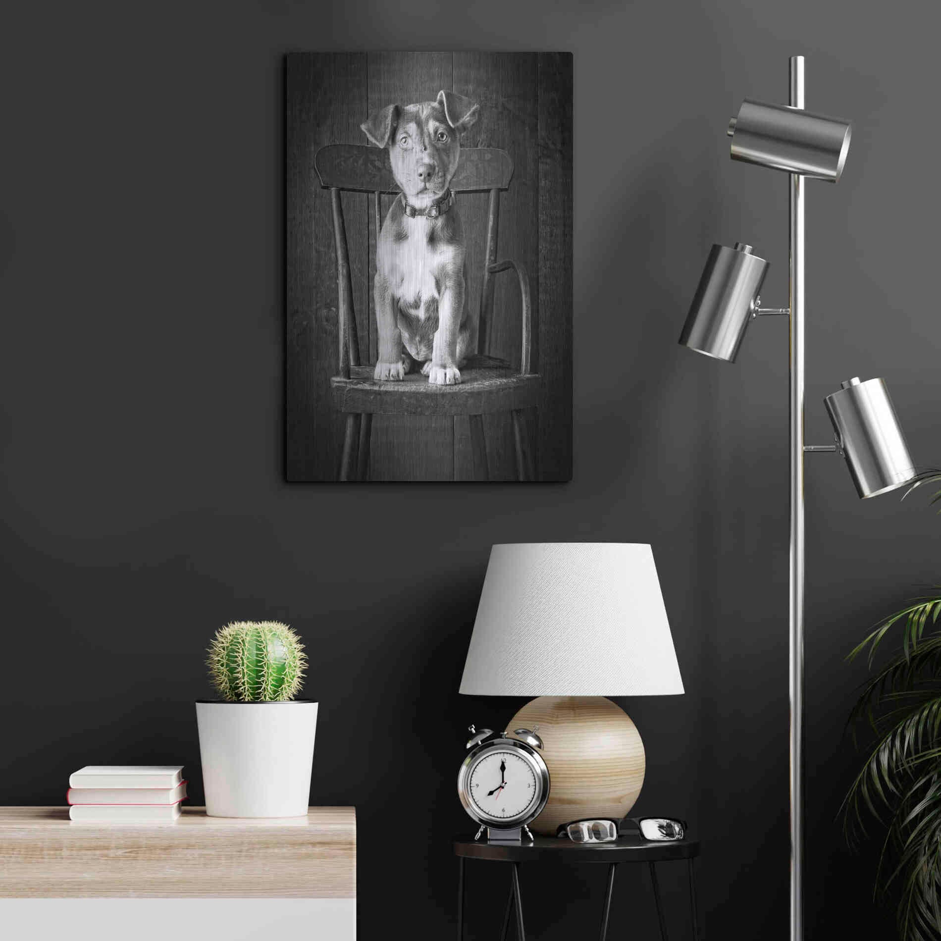 Luxe Metal Art 'Mutt Black & White' by Edward M. Fielding, Metal Wall Art,16x24