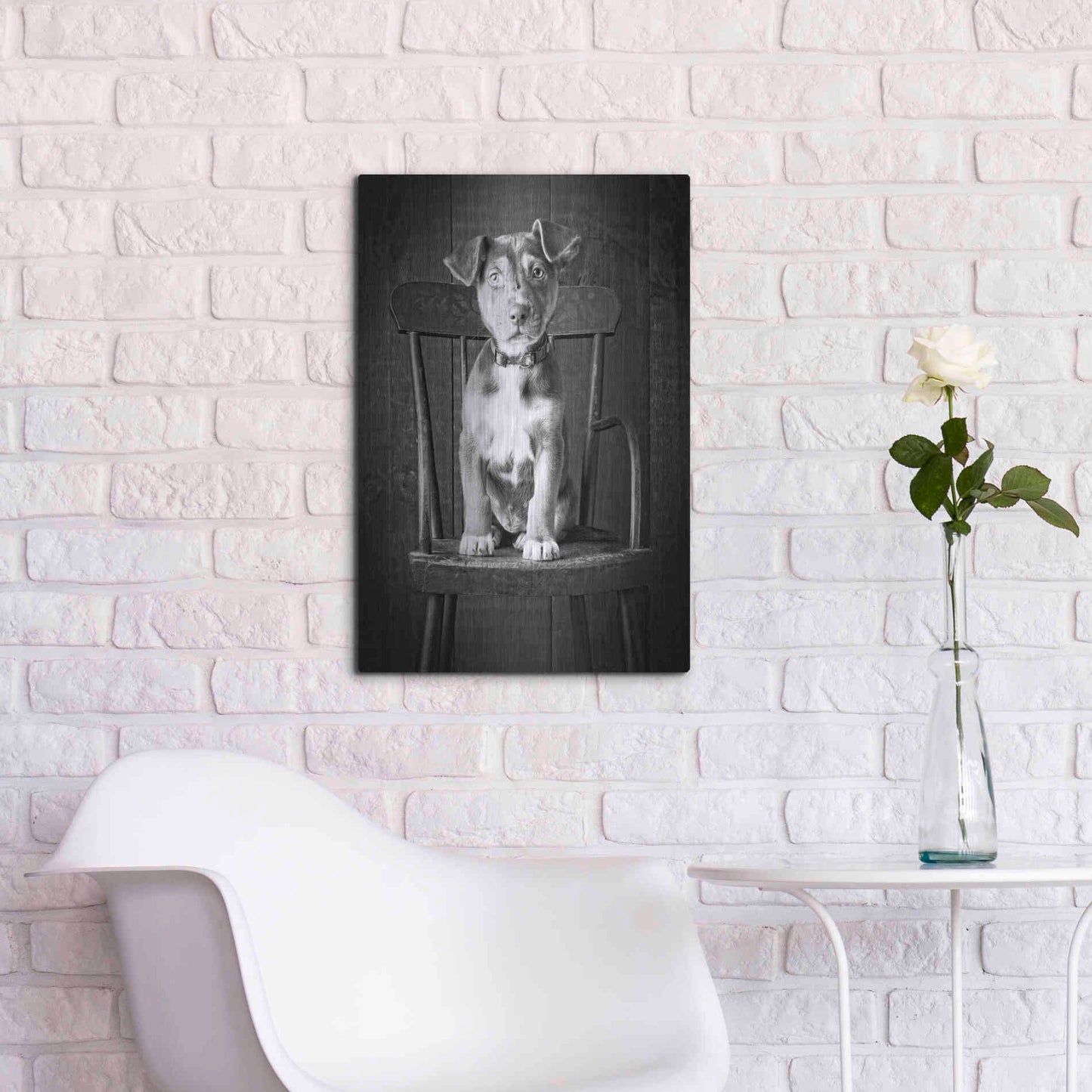 Luxe Metal Art 'Mutt Black & White' by Edward M. Fielding, Metal Wall Art,16x24