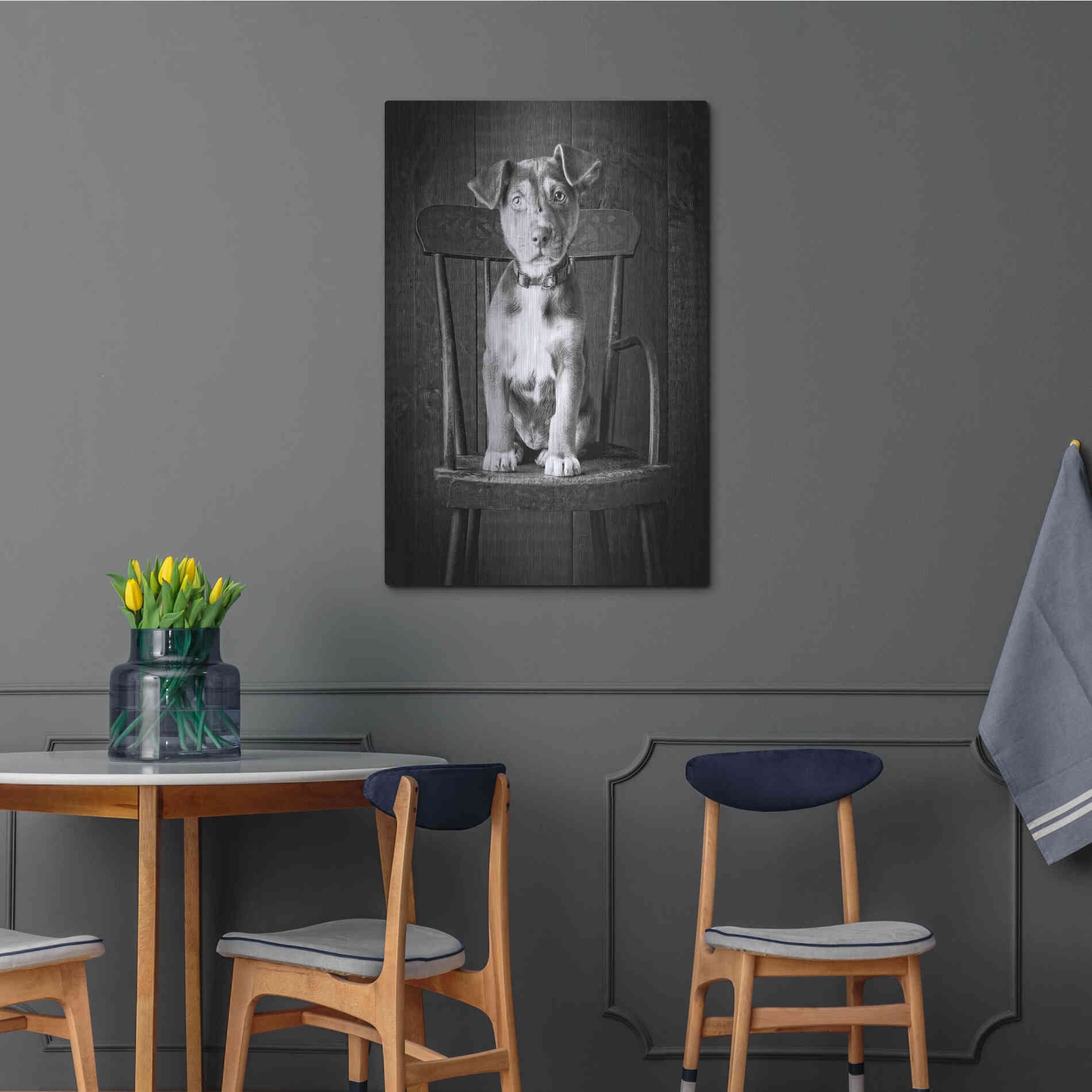 Luxe Metal Art 'Mutt Black & White' by Edward M. Fielding, Metal Wall Art,24x36
