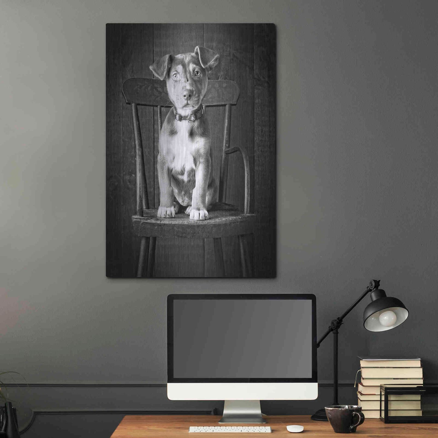 Luxe Metal Art 'Mutt Black & White' by Edward M. Fielding, Metal Wall Art,24x36