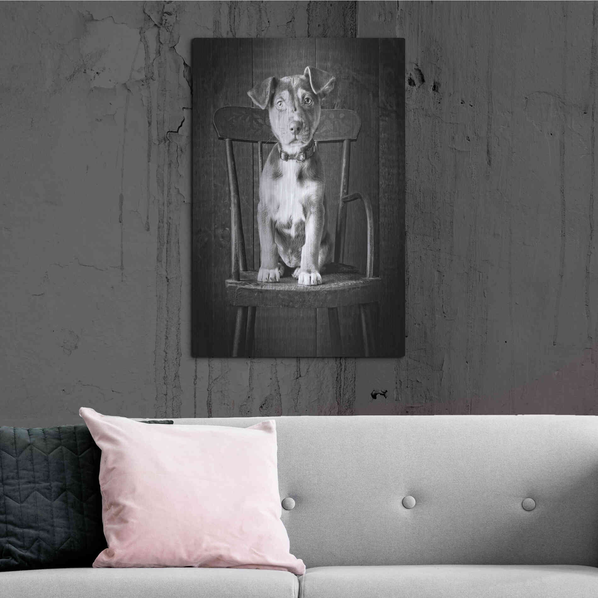 Luxe Metal Art 'Mutt Black & White' by Edward M. Fielding, Metal Wall Art,24x36