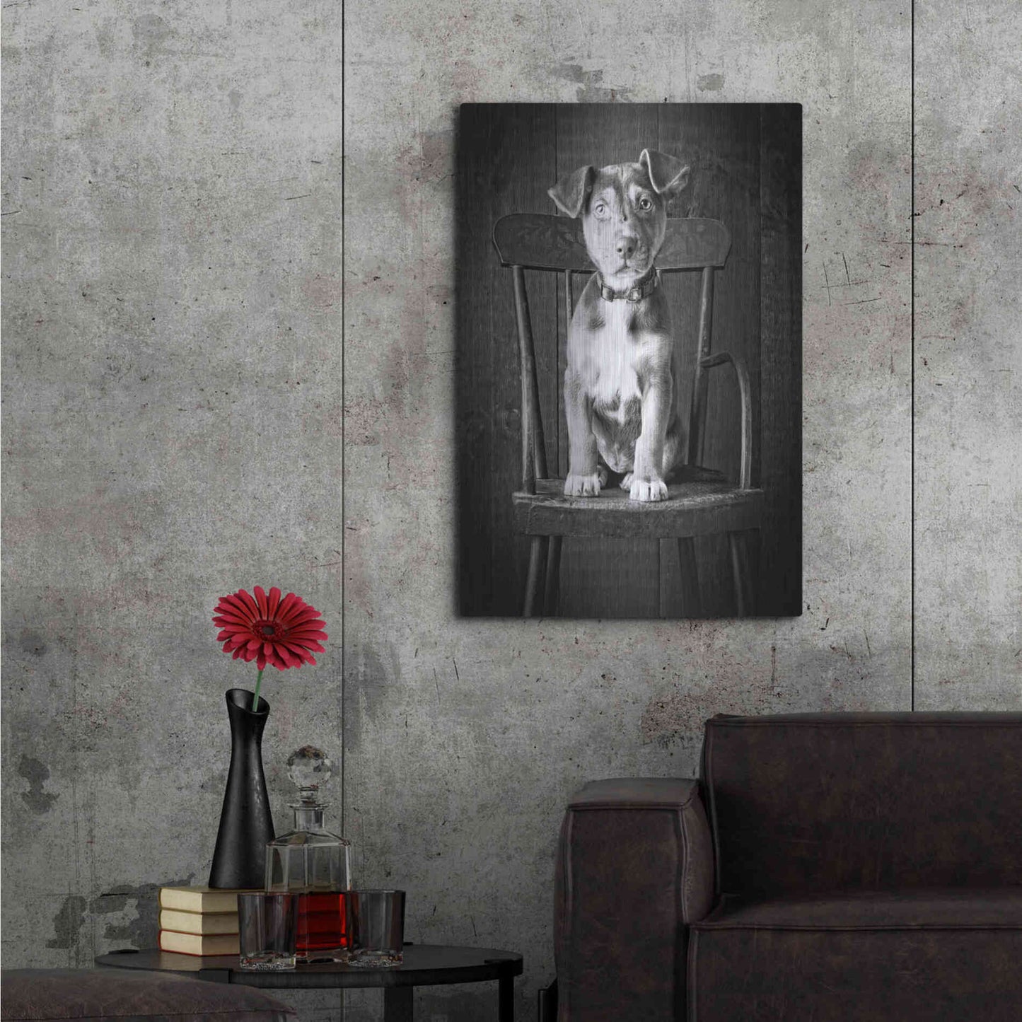 Luxe Metal Art 'Mutt Black & White' by Edward M. Fielding, Metal Wall Art,24x36