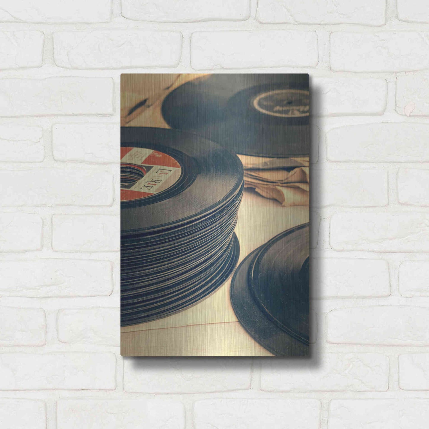 Luxe Metal Art 'Old 45s' by Edward M. Fielding, Metal Wall Art,12x16