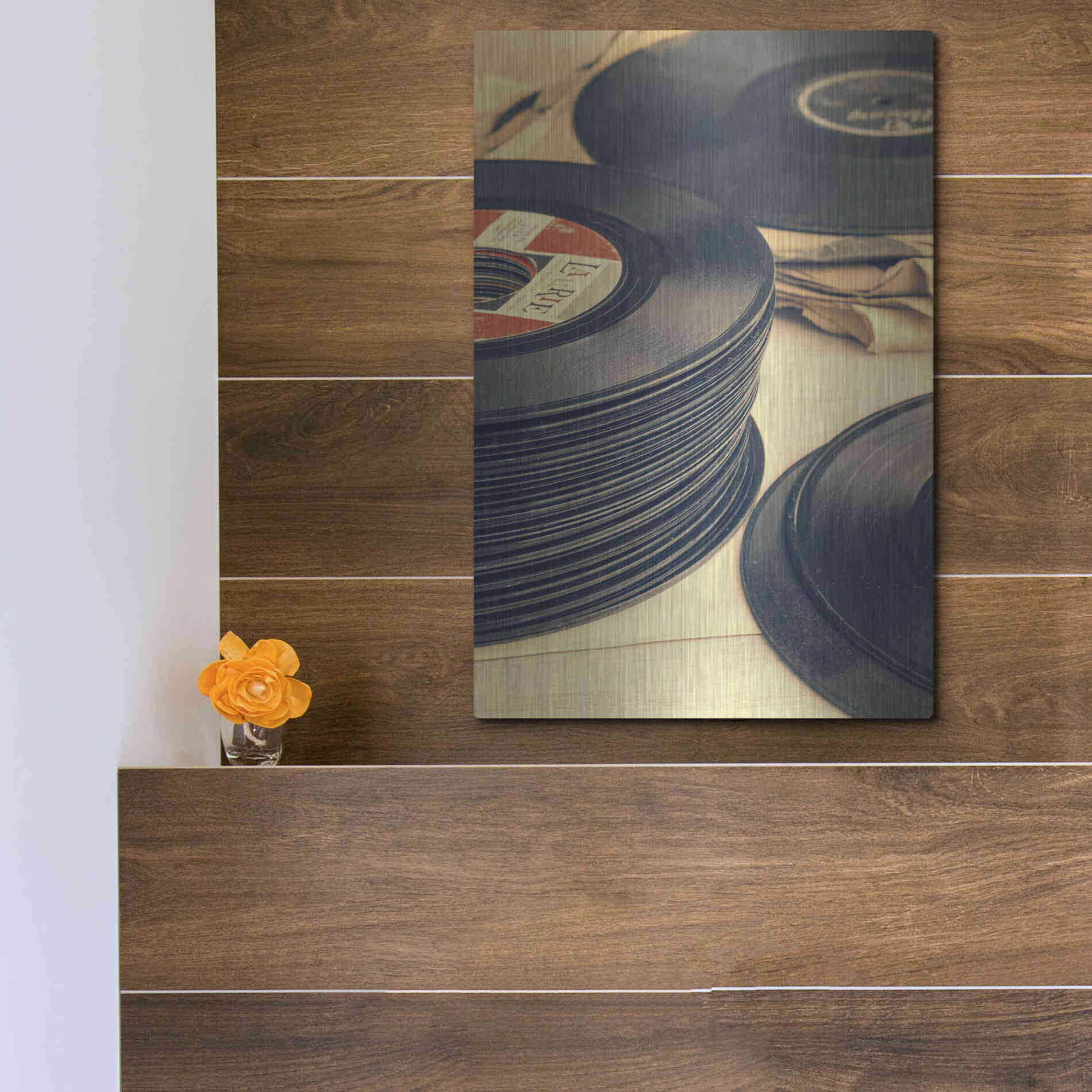 Luxe Metal Art 'Old 45s' by Edward M. Fielding, Metal Wall Art,12x16