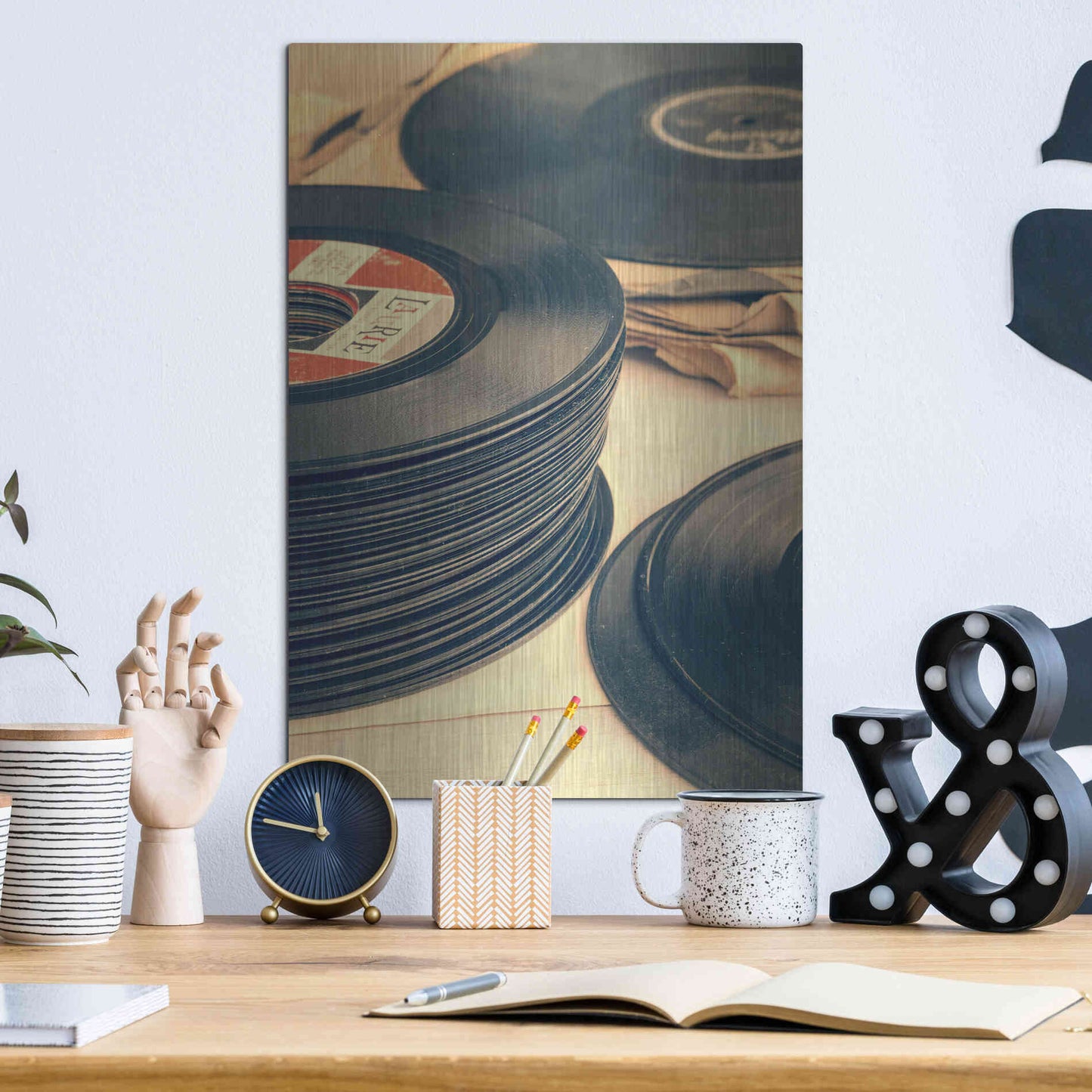 Luxe Metal Art 'Old 45s' by Edward M. Fielding, Metal Wall Art,12x16