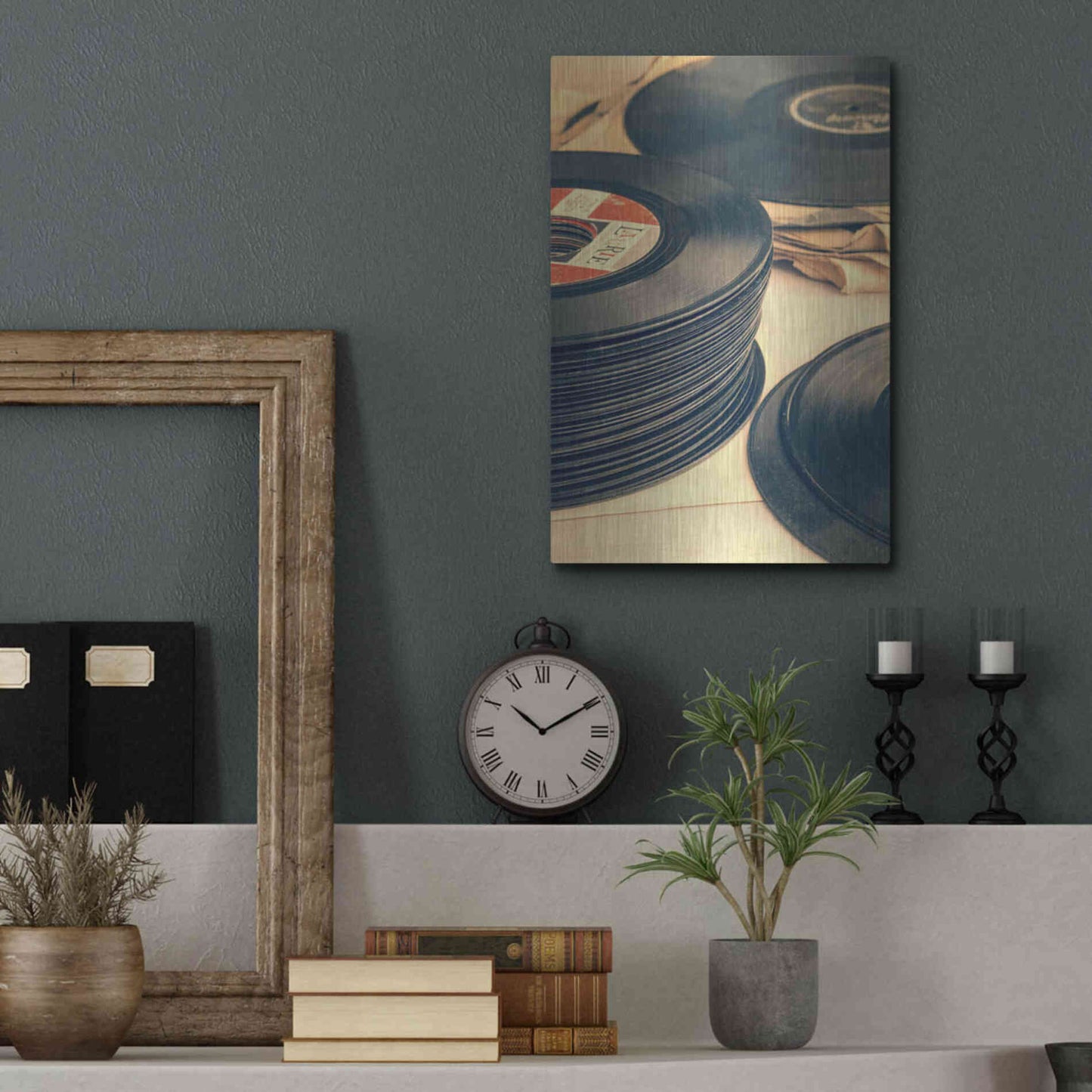 Luxe Metal Art 'Old 45s' by Edward M. Fielding, Metal Wall Art,12x16