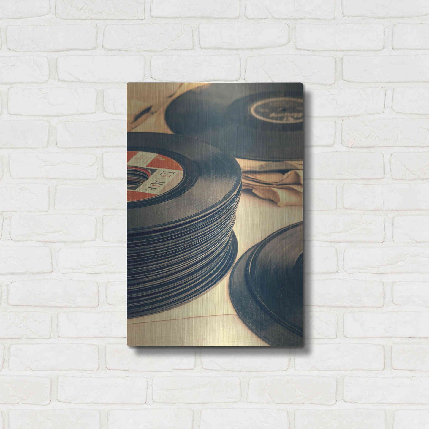Luxe Metal Art 'Old 45s' by Edward M. Fielding, Metal Wall Art,16x24