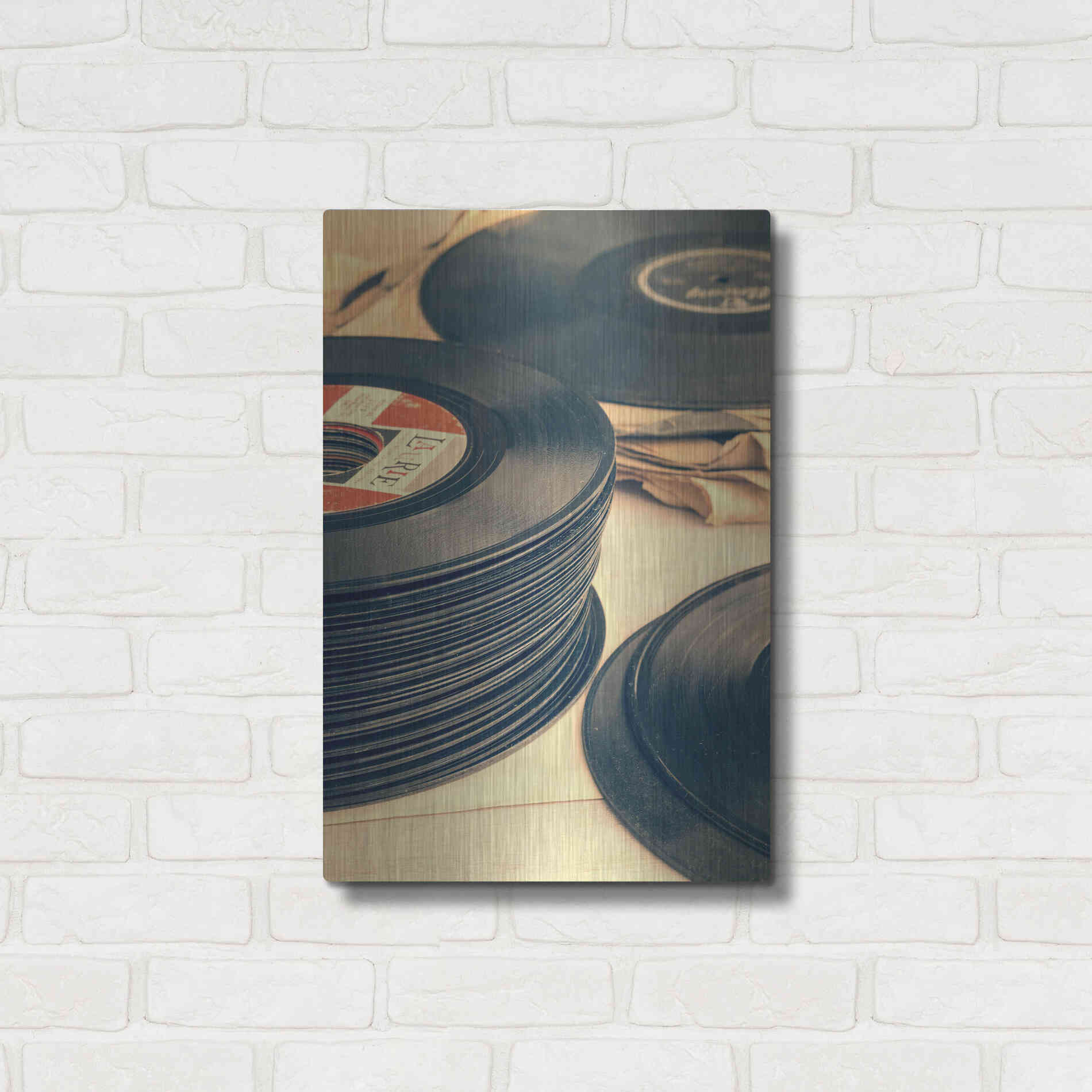 Luxe Metal Art 'Old 45s' by Edward M. Fielding, Metal Wall Art,16x24