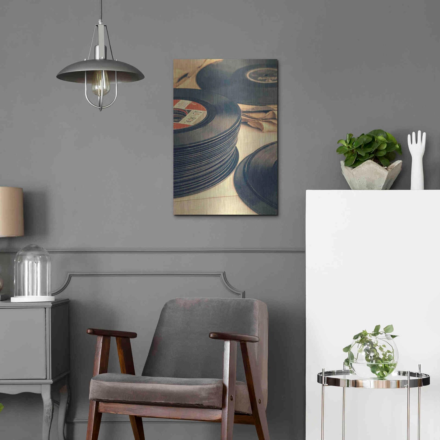 Luxe Metal Art 'Old 45s' by Edward M. Fielding, Metal Wall Art,16x24