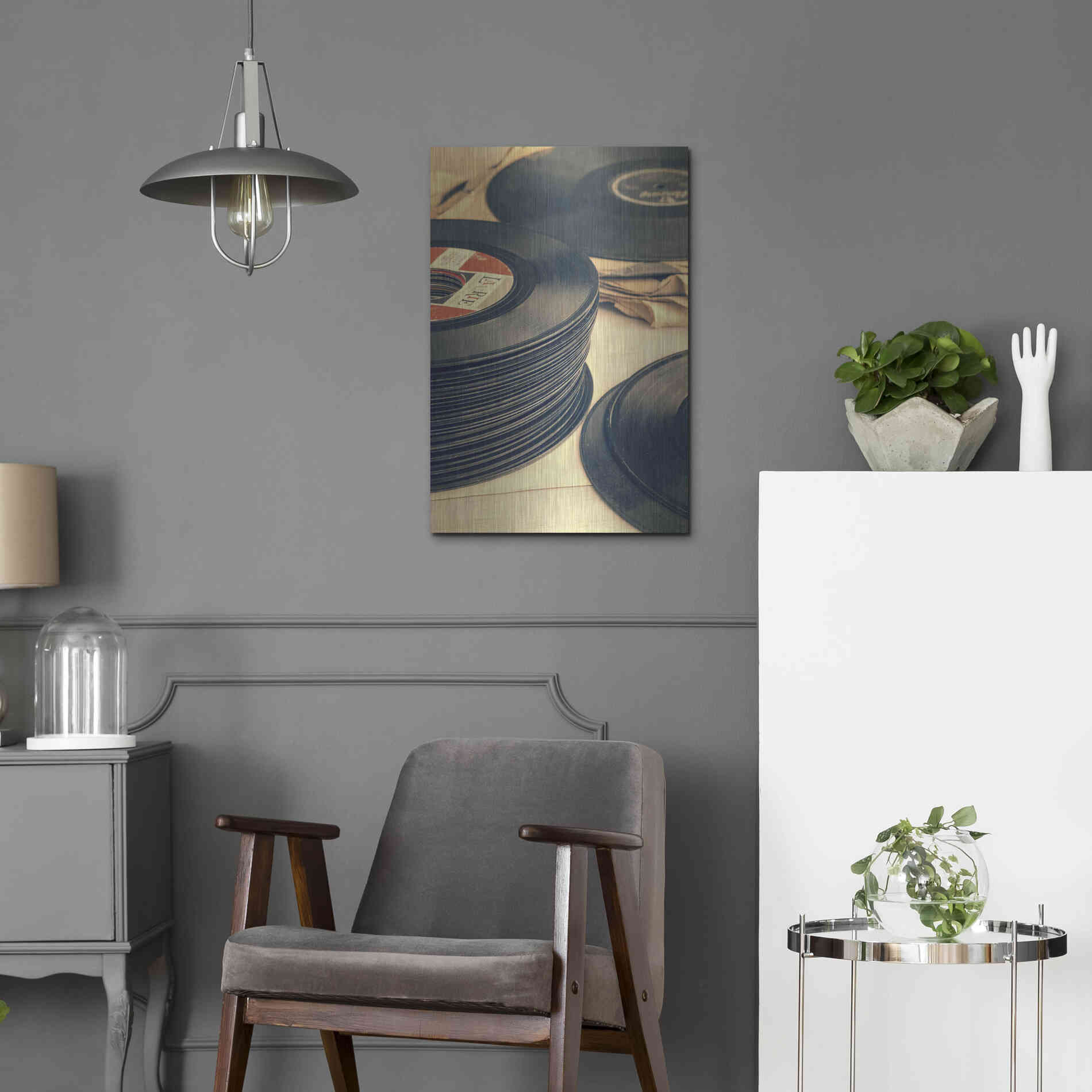 Luxe Metal Art 'Old 45s' by Edward M. Fielding, Metal Wall Art,16x24