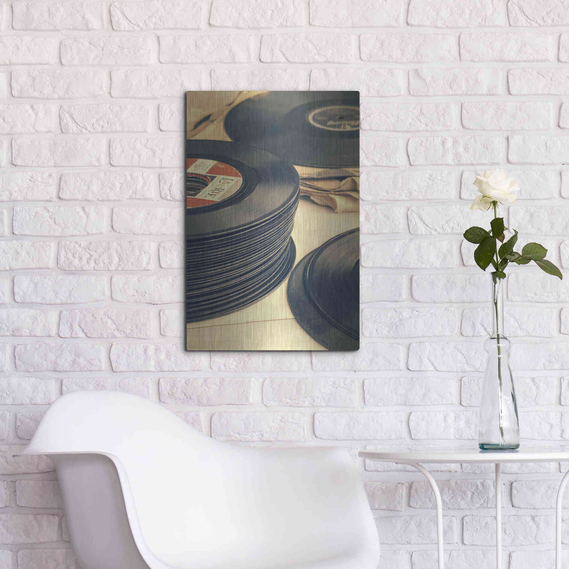 Luxe Metal Art 'Old 45s' by Edward M. Fielding, Metal Wall Art,16x24