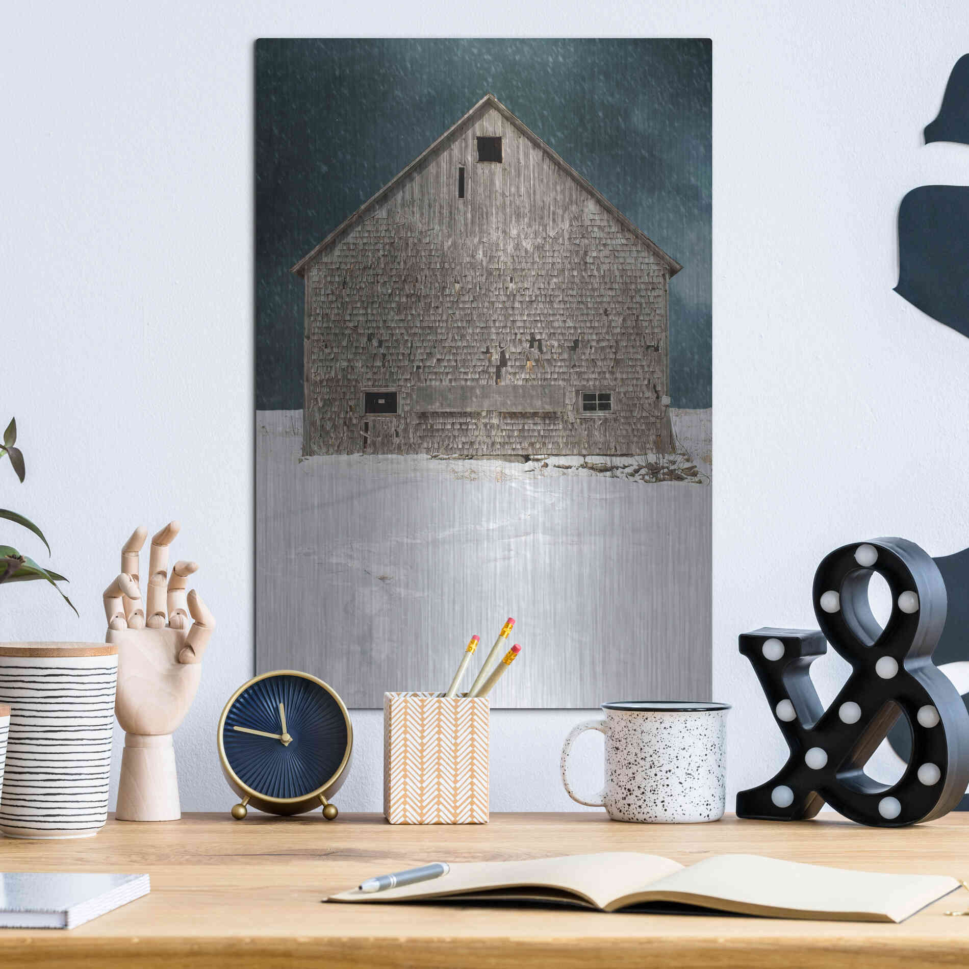 Luxe Metal Art 'Old Barn' by Edward M. Fielding, Metal Wall Art,12x16