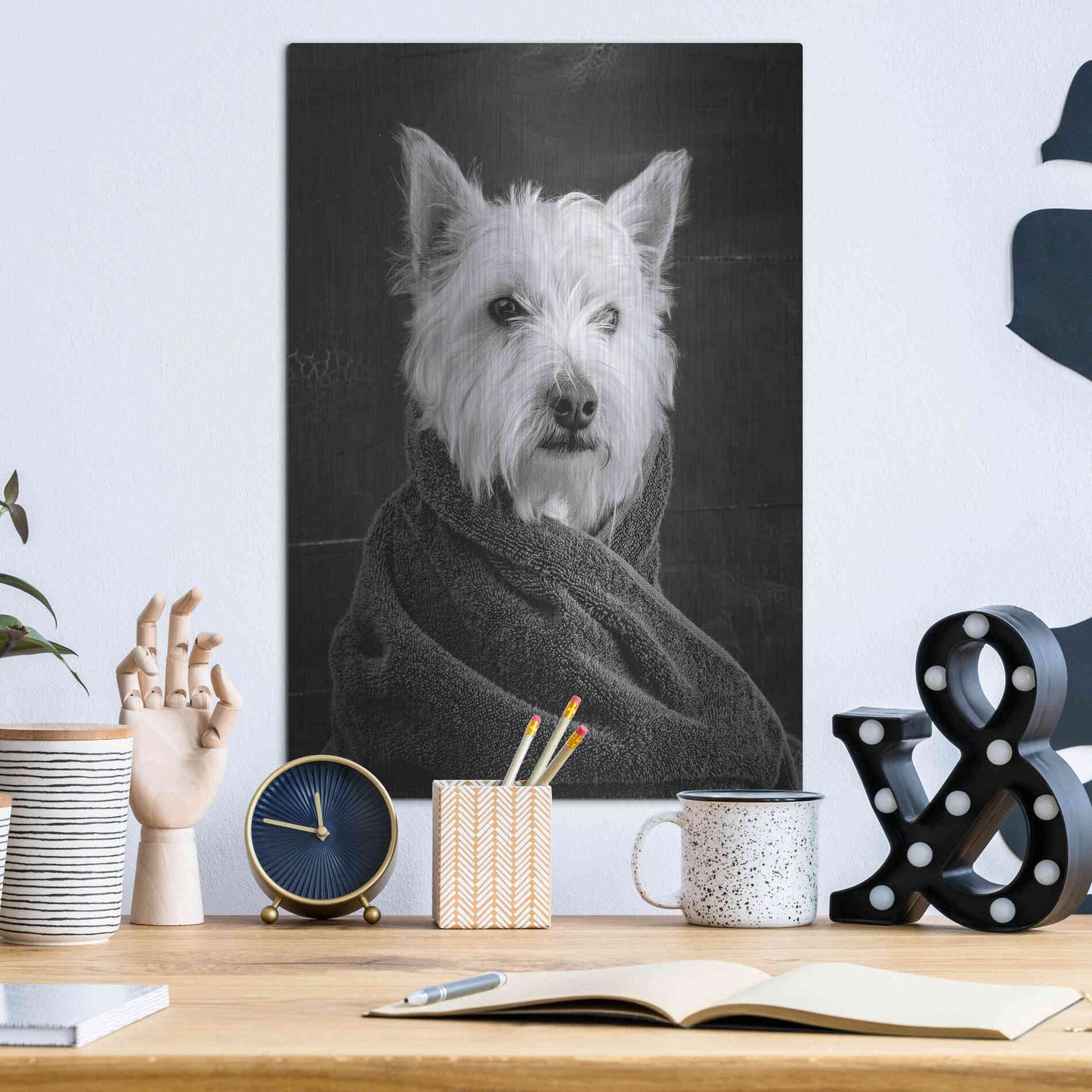 Luxe Metal Art 'Portrait of a Westy Dog' by Edward M. Fielding, Metal Wall Art,12x16