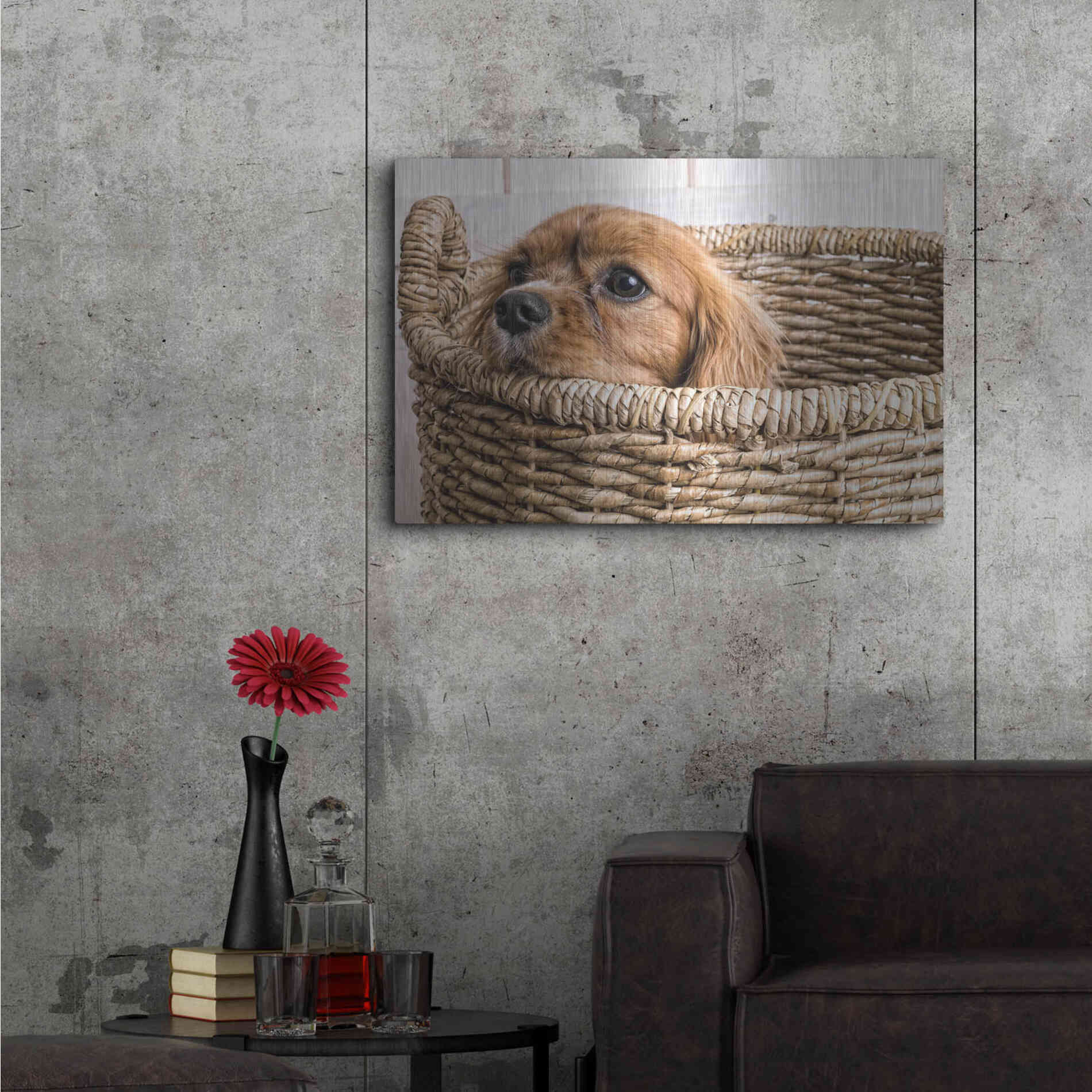 Luxe Metal Art 'Puppy in a Laundry Basket' by Edward M. Fielding, Metal Wall Art,36x24