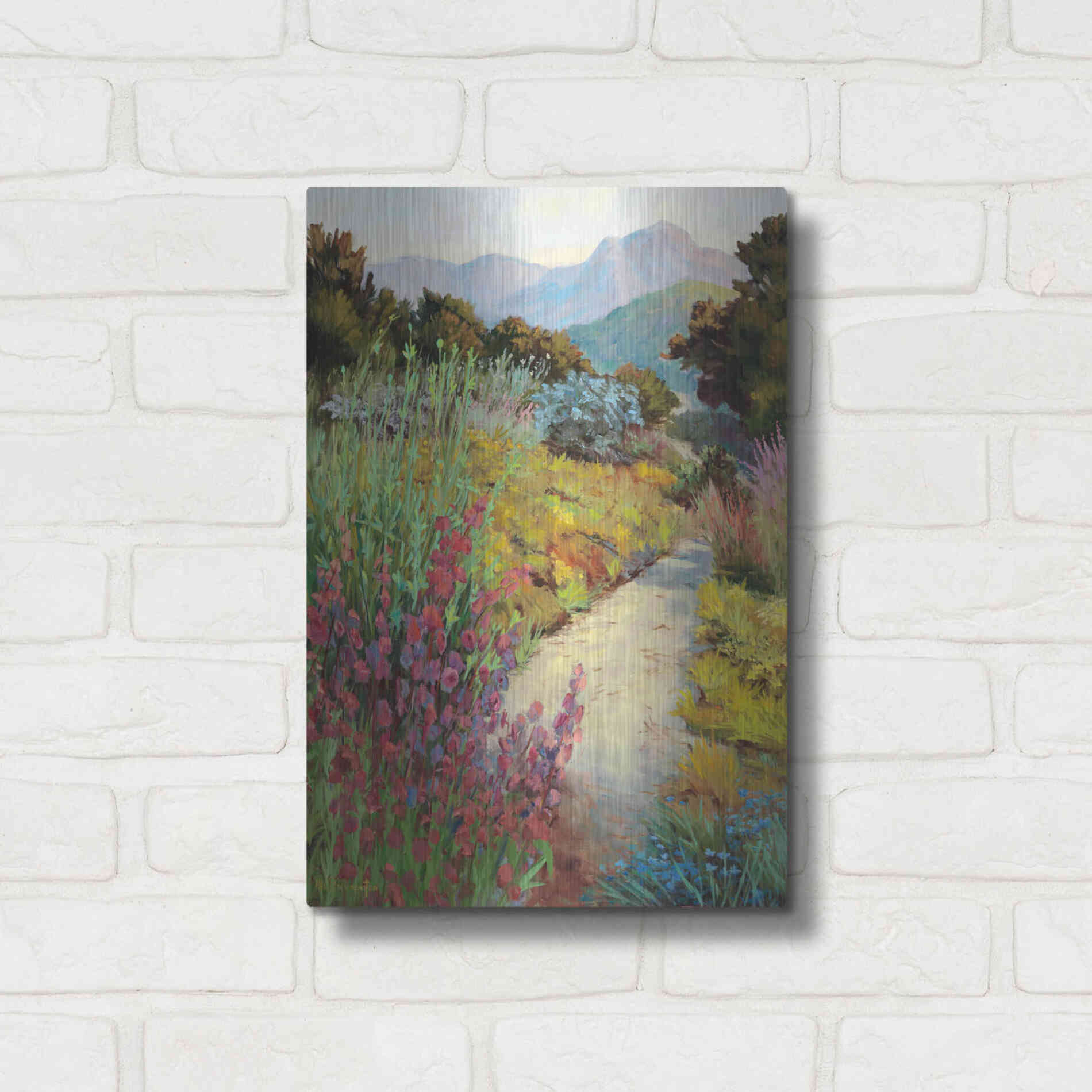 Luxe Metal Art 'Garden Path' by Ellie Freudenstein, Metal Wall Art,12x16