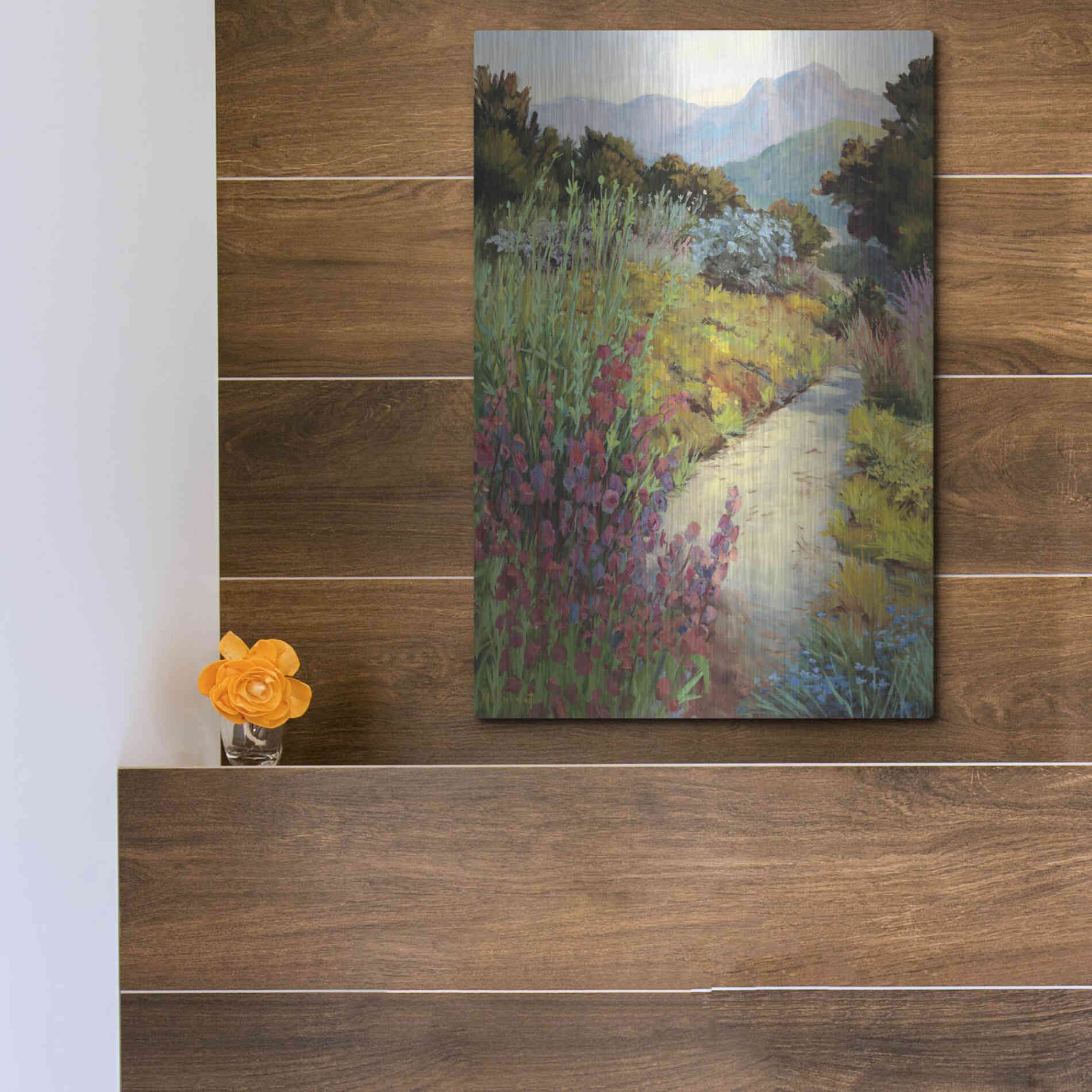 Luxe Metal Art 'Garden Path' by Ellie Freudenstein, Metal Wall Art,12x16