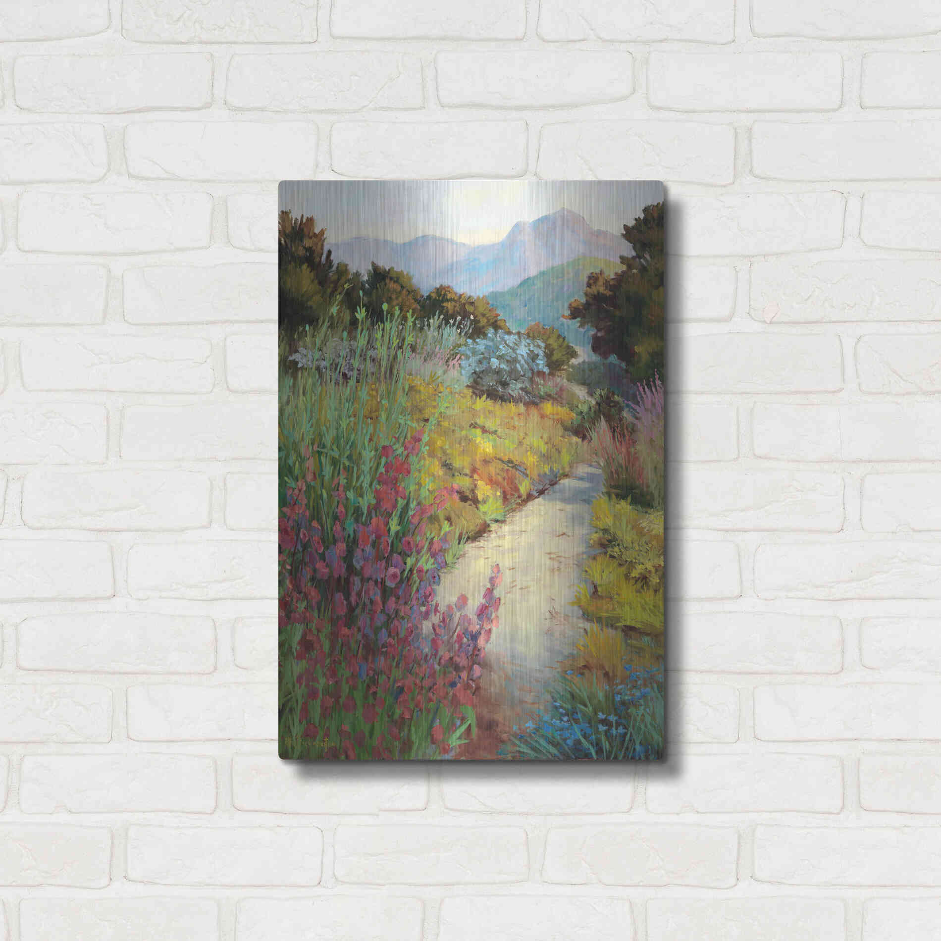 Luxe Metal Art 'Garden Path' by Ellie Freudenstein, Metal Wall Art,16x24