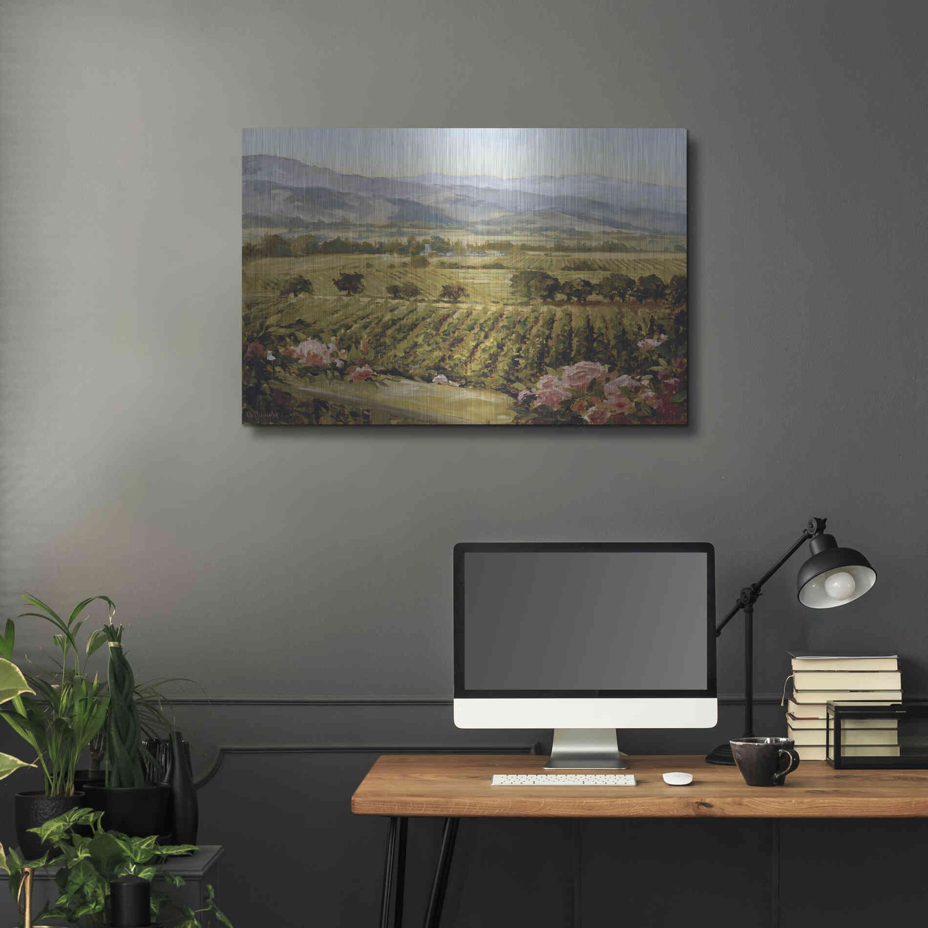 Luxe Metal Art 'Vineyards to Vaca Mountains' by Ellie Freudenstein, Metal Wall Art,36x24