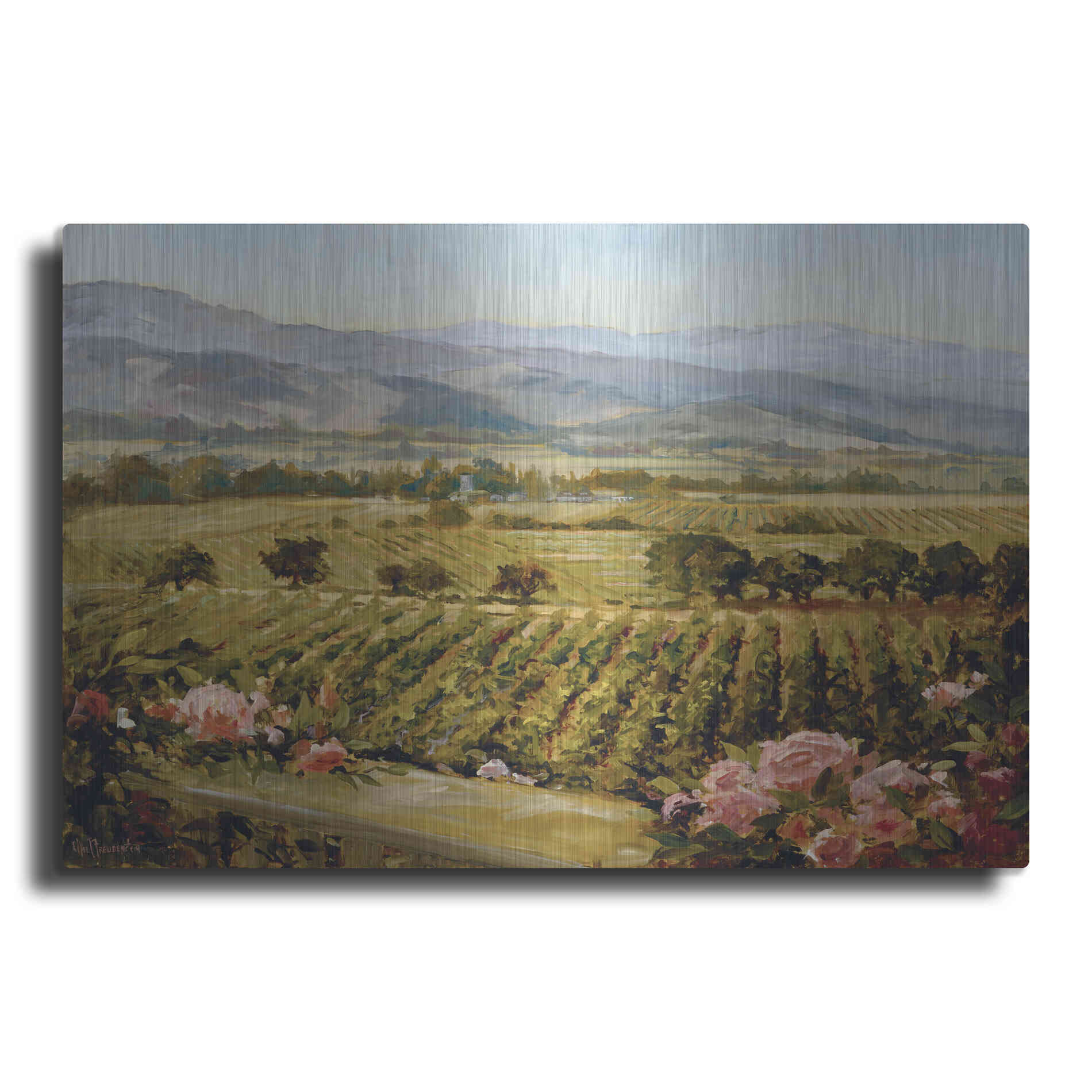 Luxe Metal Art 'Vineyards to Vaca Mountains' by Ellie Freudenstein, Metal Wall Art