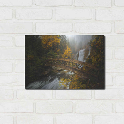 Luxe Metal Art 'A Bridge in the Forest' by Enrico Fossati, Metal Wall Art,16x12