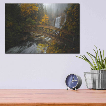 Luxe Metal Art 'A Bridge in the Forest' by Enrico Fossati, Metal Wall Art,16x12
