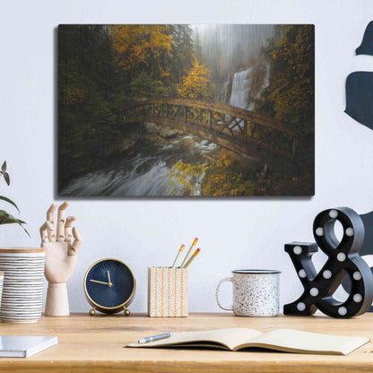 Luxe Metal Art 'A Bridge in the Forest' by Enrico Fossati, Metal Wall Art,16x12