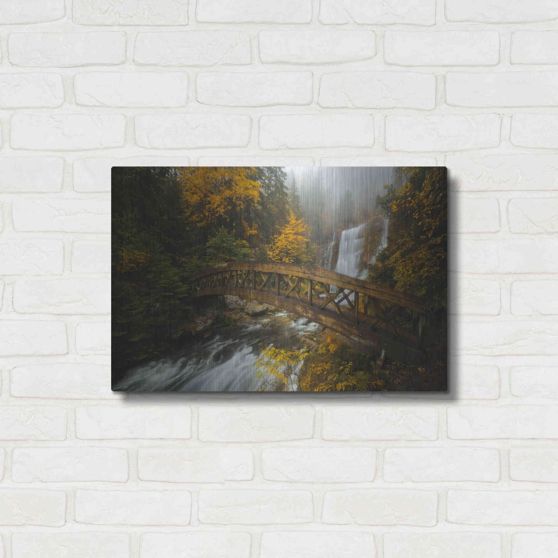 Luxe Metal Art 'A Bridge in the Forest' by Enrico Fossati, Metal Wall Art,24x16