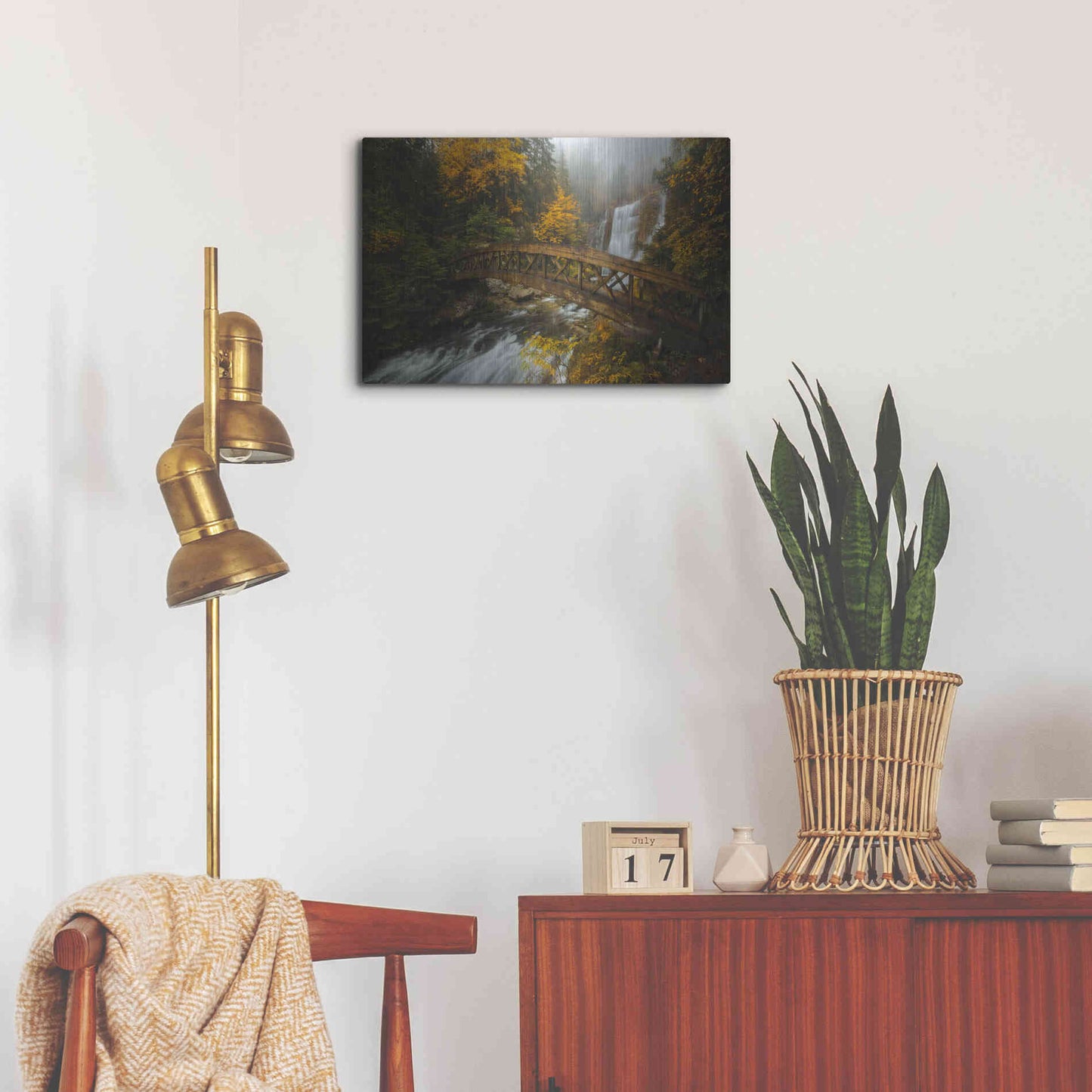 Luxe Metal Art 'A Bridge in the Forest' by Enrico Fossati, Metal Wall Art,24x16