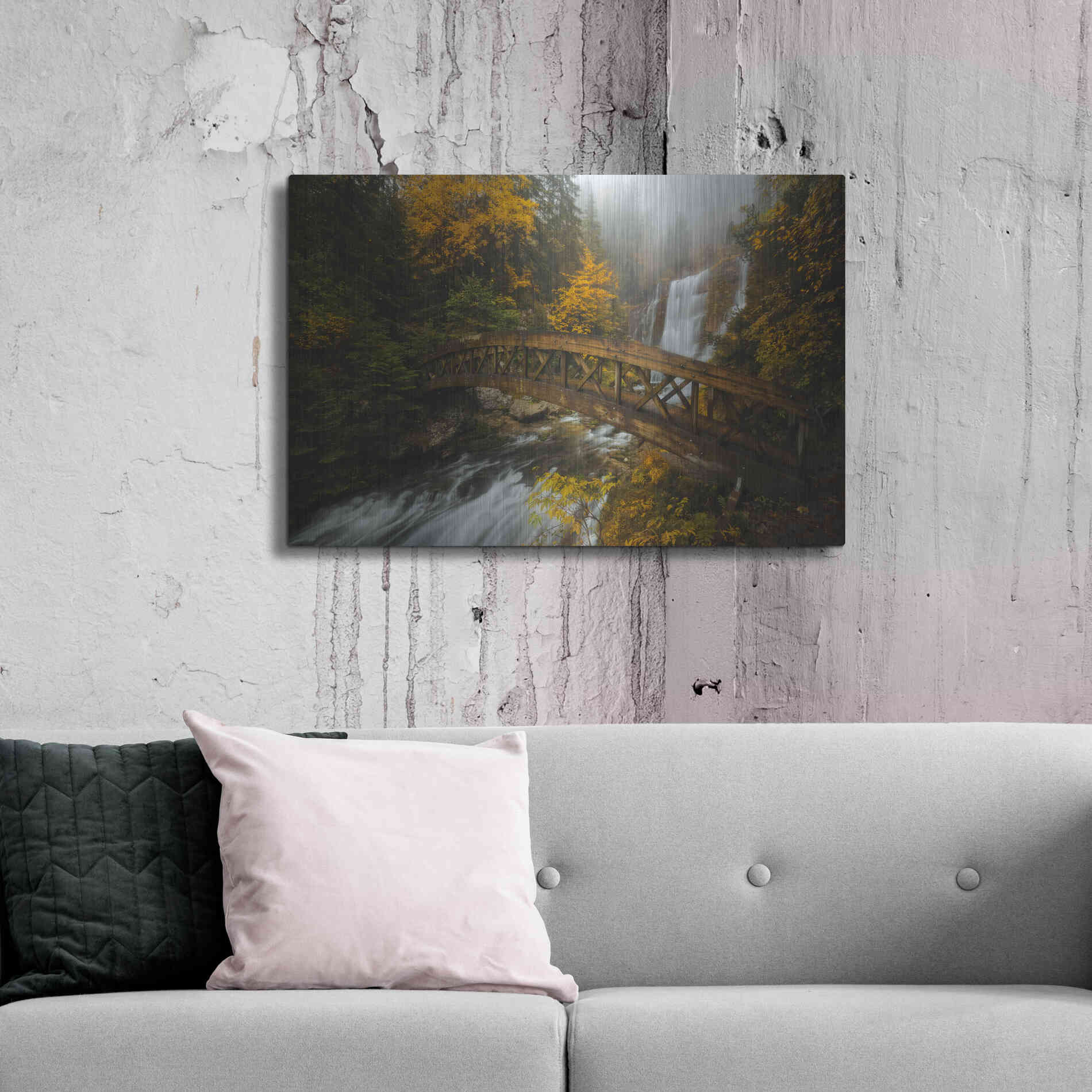 Luxe Metal Art 'A Bridge in the Forest' by Enrico Fossati, Metal Wall Art,36x24