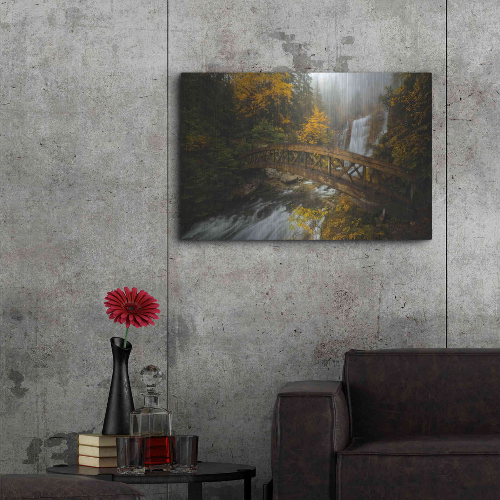 Luxe Metal Art 'A Bridge in the Forest' by Enrico Fossati, Metal Wall Art,36x24