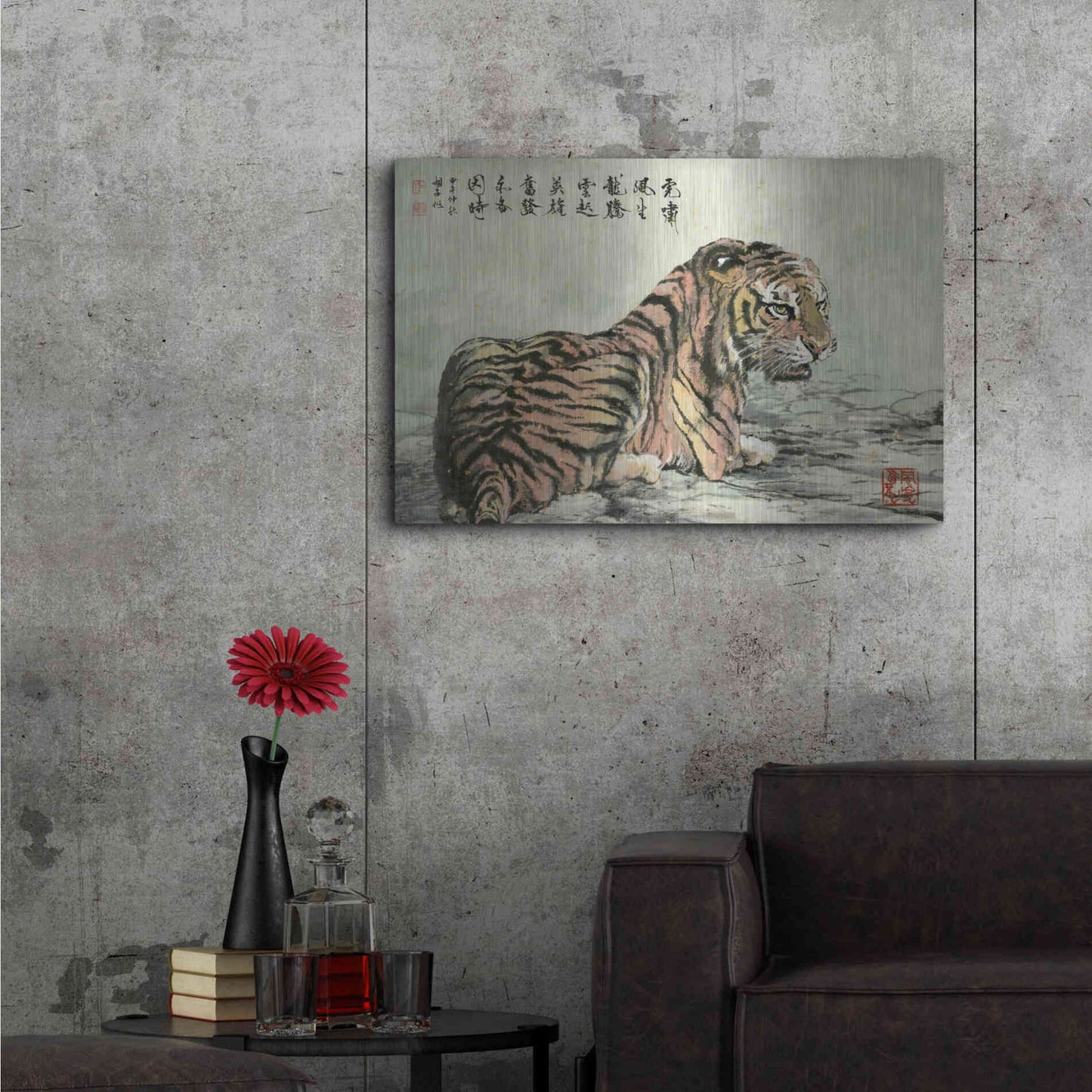 Luxe Metal Art 'Tiger Relaxing' by River Han, Metal Wall Art,36x24