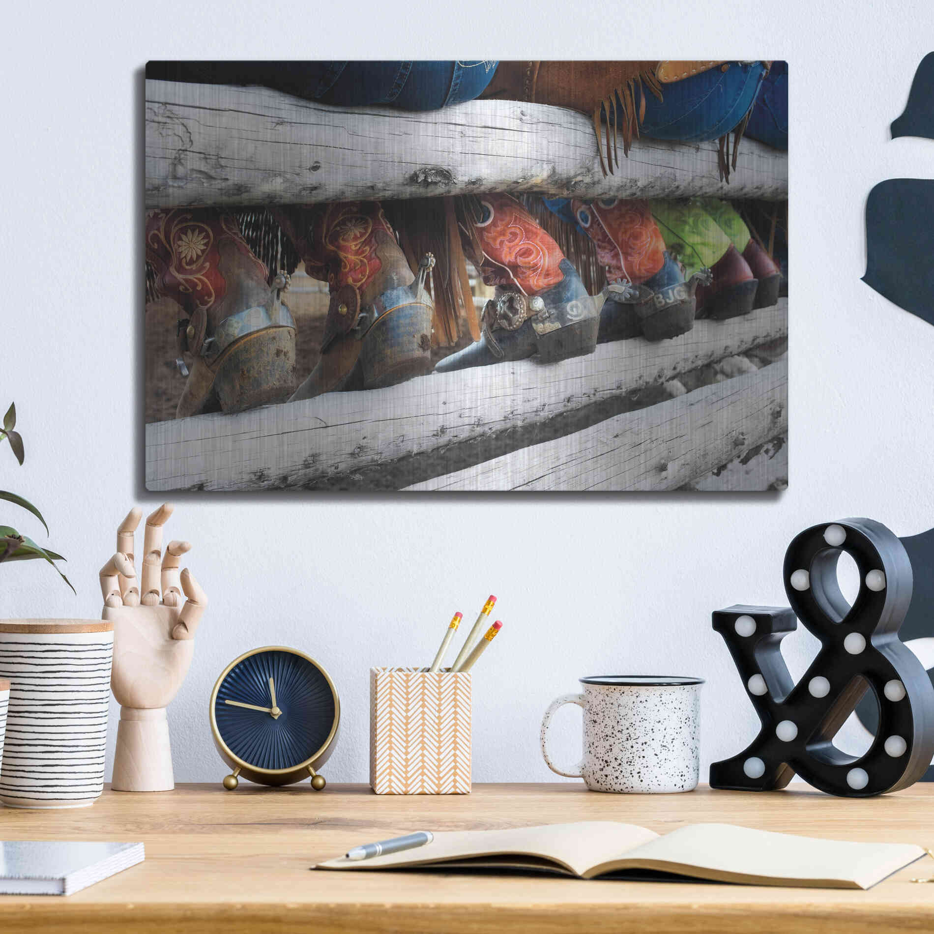 Luxe Metal Art 'Boots & Spurs' by Lisa Dearing, Metal Wall Art,16x12