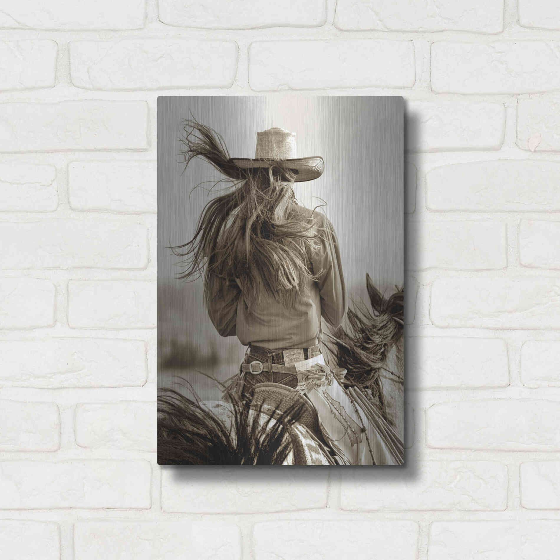 Luxe Metal Art 'Cowgirl' by Lisa Dearing, Metal Wall Art,12x16
