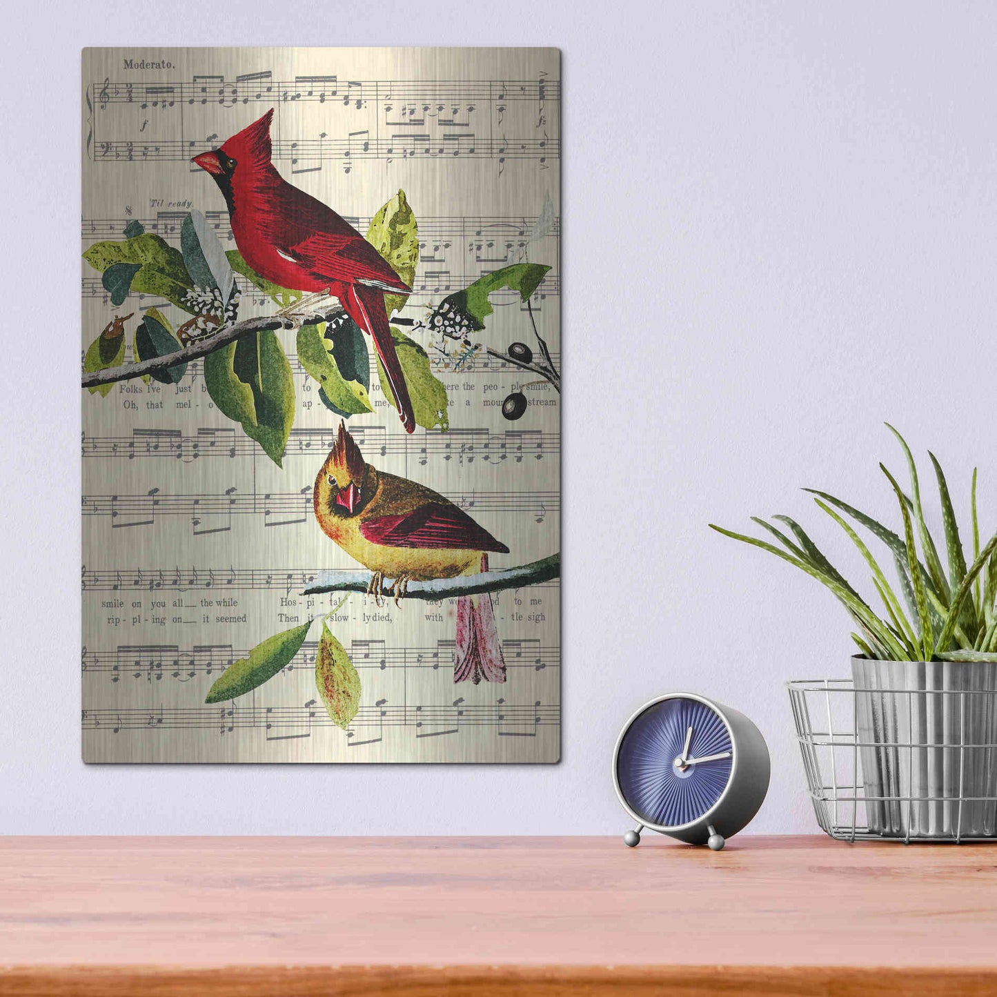 Luxe Metal Art 'The Cardinal Sings' by John James Audubon, Metal Wall Art,12x16