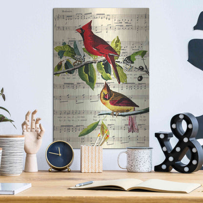 Luxe Metal Art 'The Cardinal Sings' by John James Audubon, Metal Wall Art,12x16