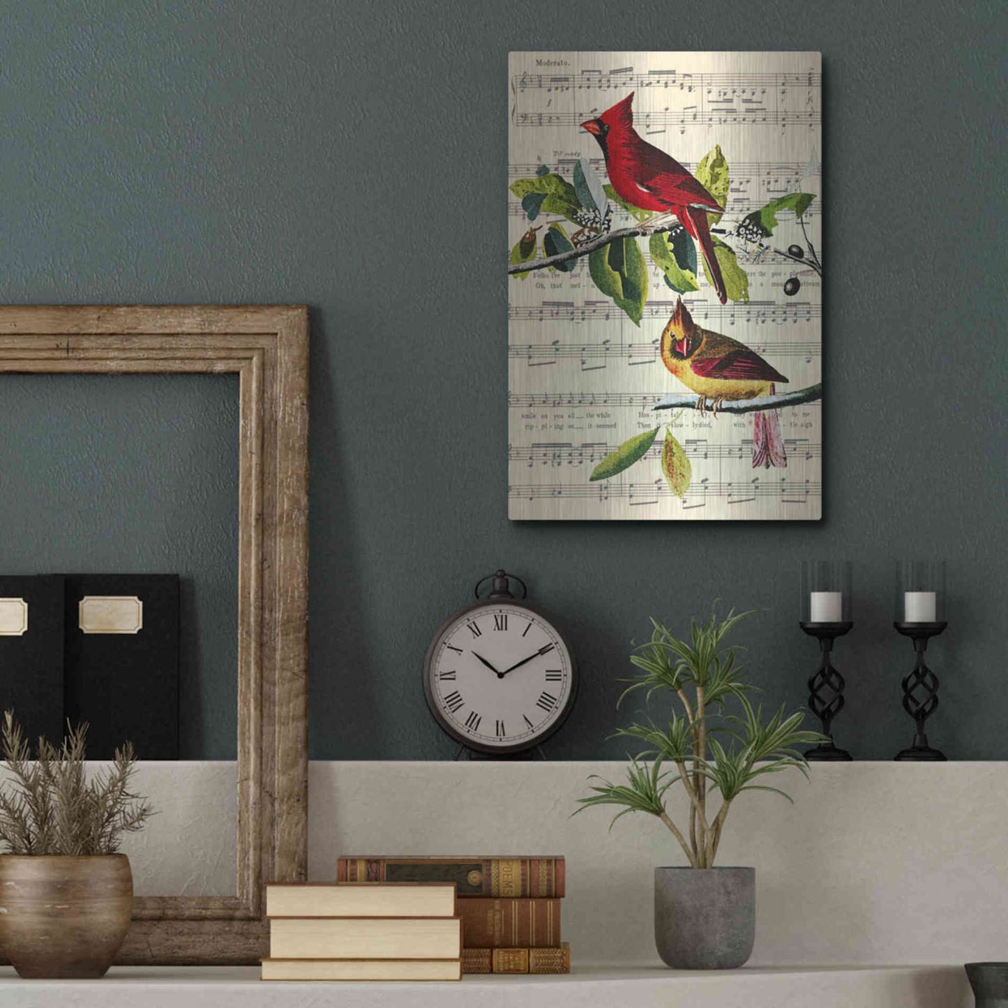 Luxe Metal Art 'The Cardinal Sings' by John James Audubon, Metal Wall Art,12x16