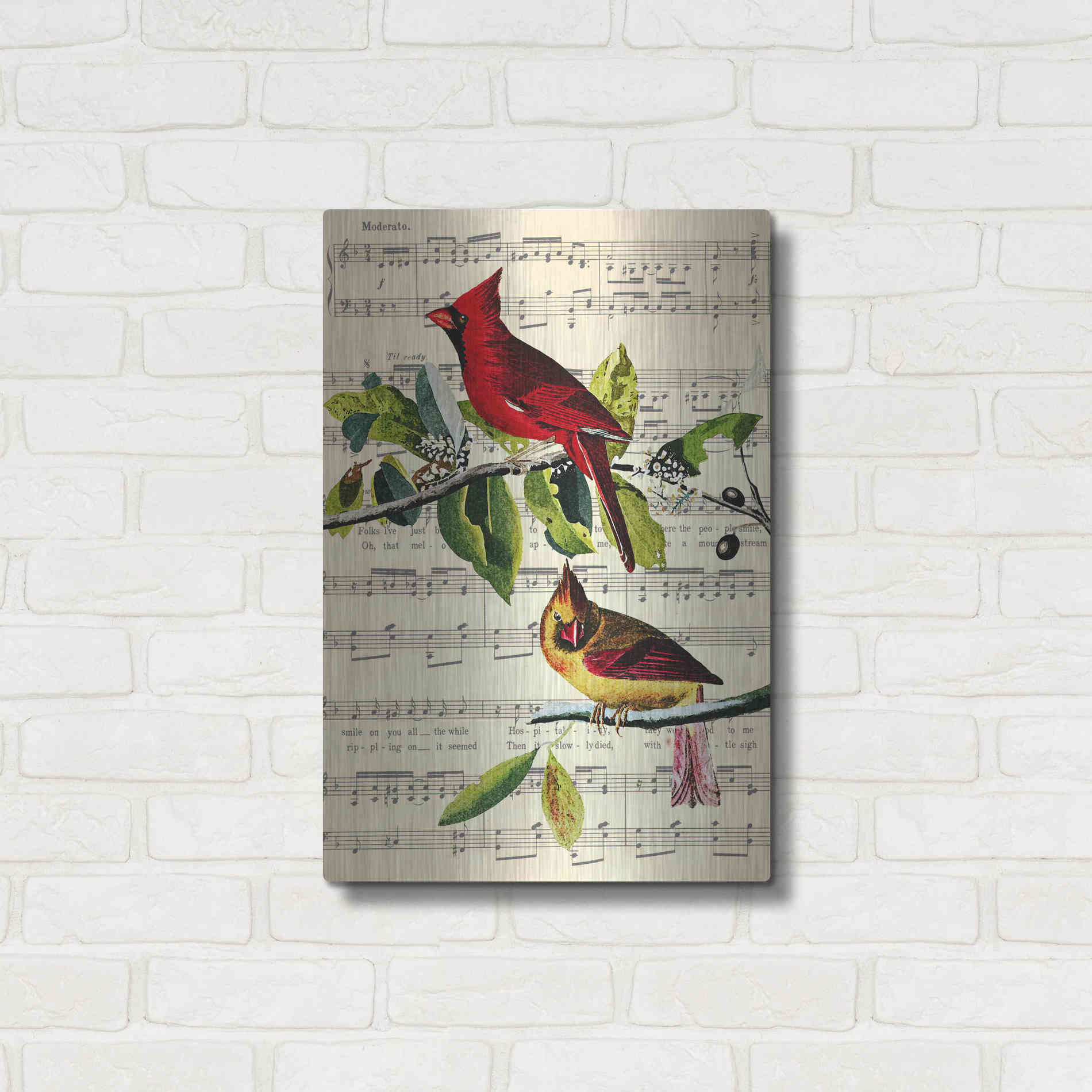 Luxe Metal Art 'The Cardinal Sings' by John James Audubon, Metal Wall Art,16x24