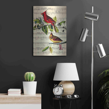 Luxe Metal Art 'The Cardinal Sings' by John James Audubon, Metal Wall Art,16x24