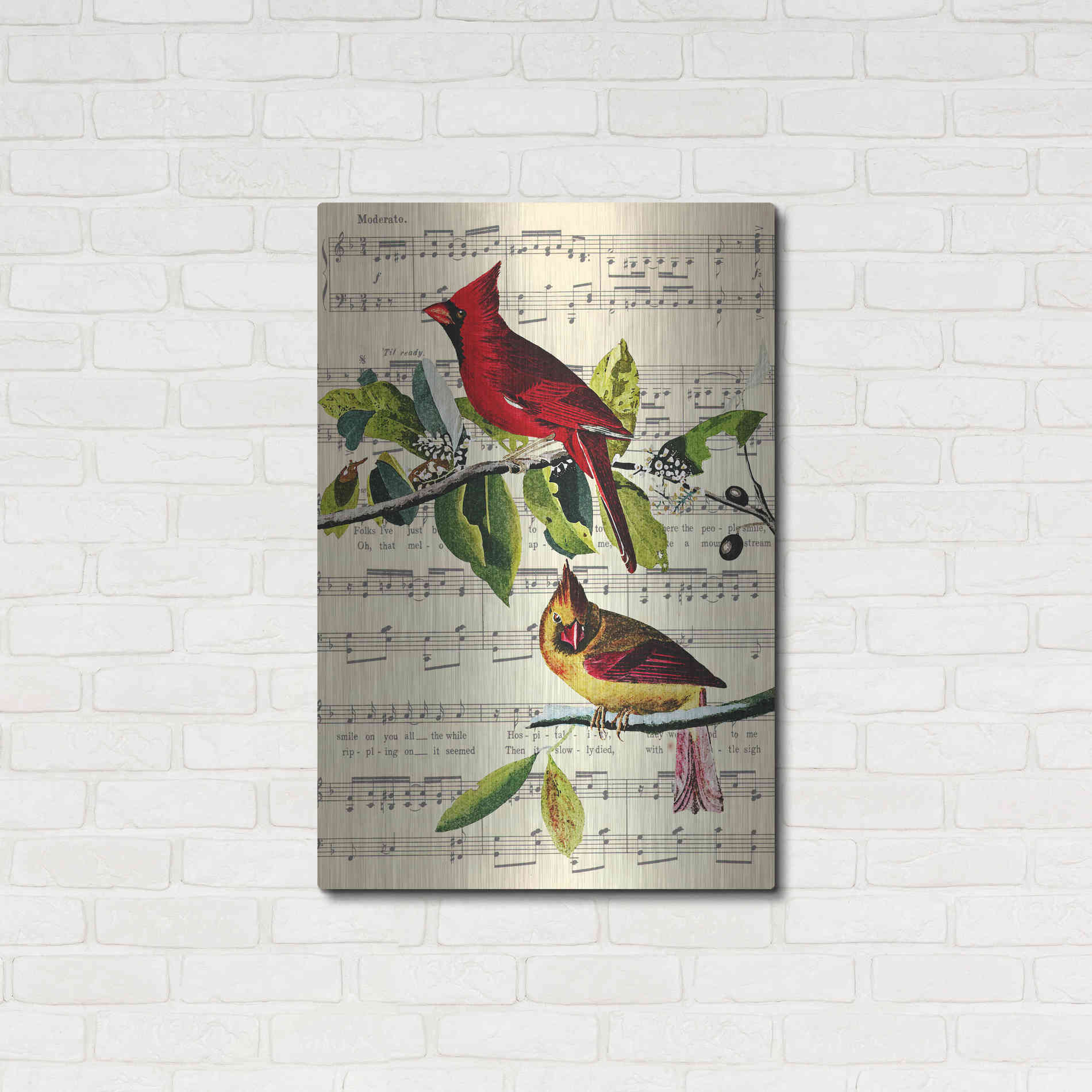 Luxe Metal Art 'The Cardinal Sings' by John James Audubon, Metal Wall Art,24x36