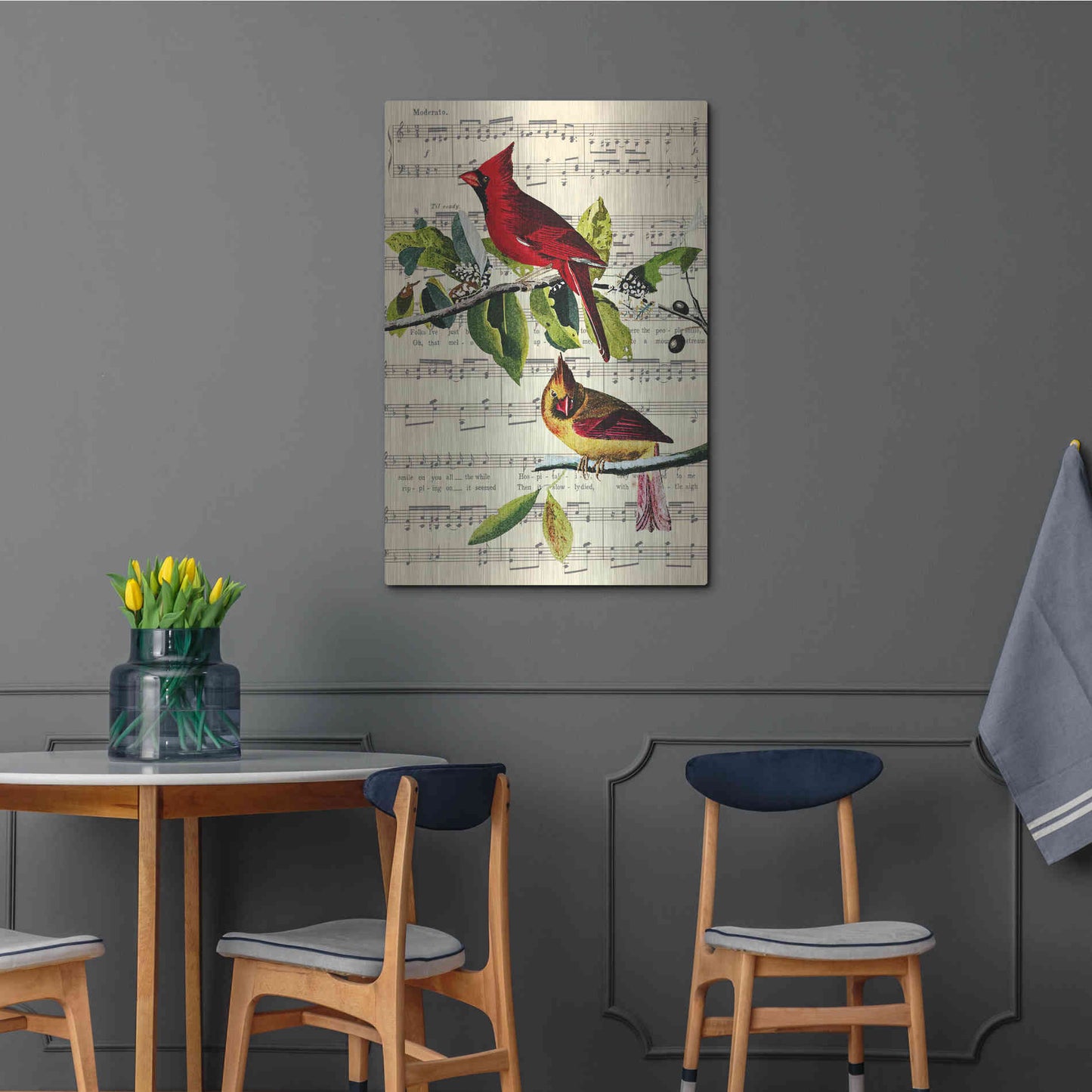 Luxe Metal Art 'The Cardinal Sings' by John James Audubon, Metal Wall Art,24x36