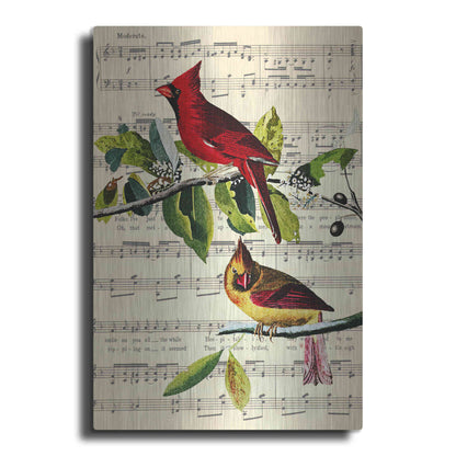 Luxe Metal Art 'The Cardinal Sings' by John James Audubon, Metal Wall Art