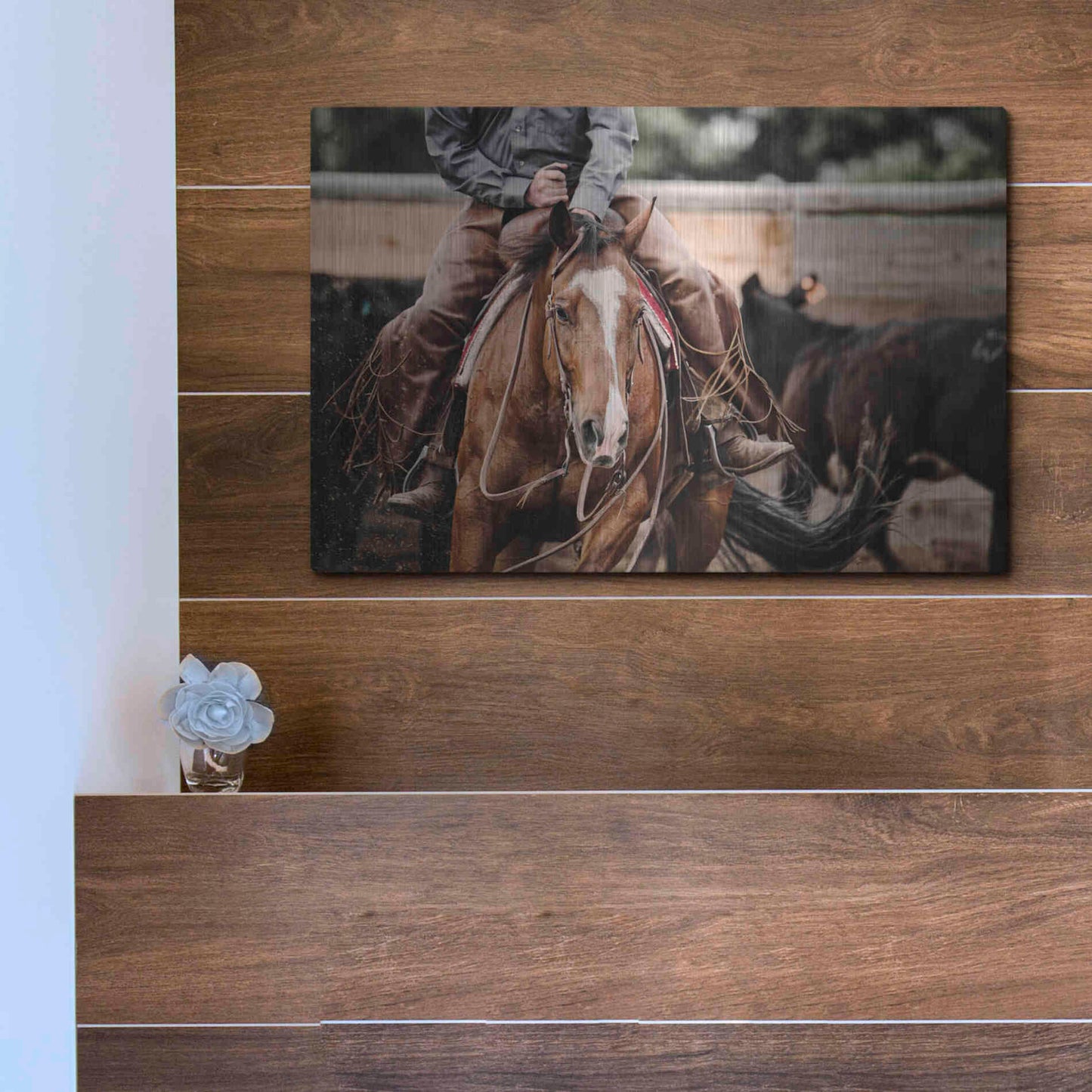 Luxe Metal Art 'Cutting Horse' by Lisa Dearing, Metal Wall Art,16x12