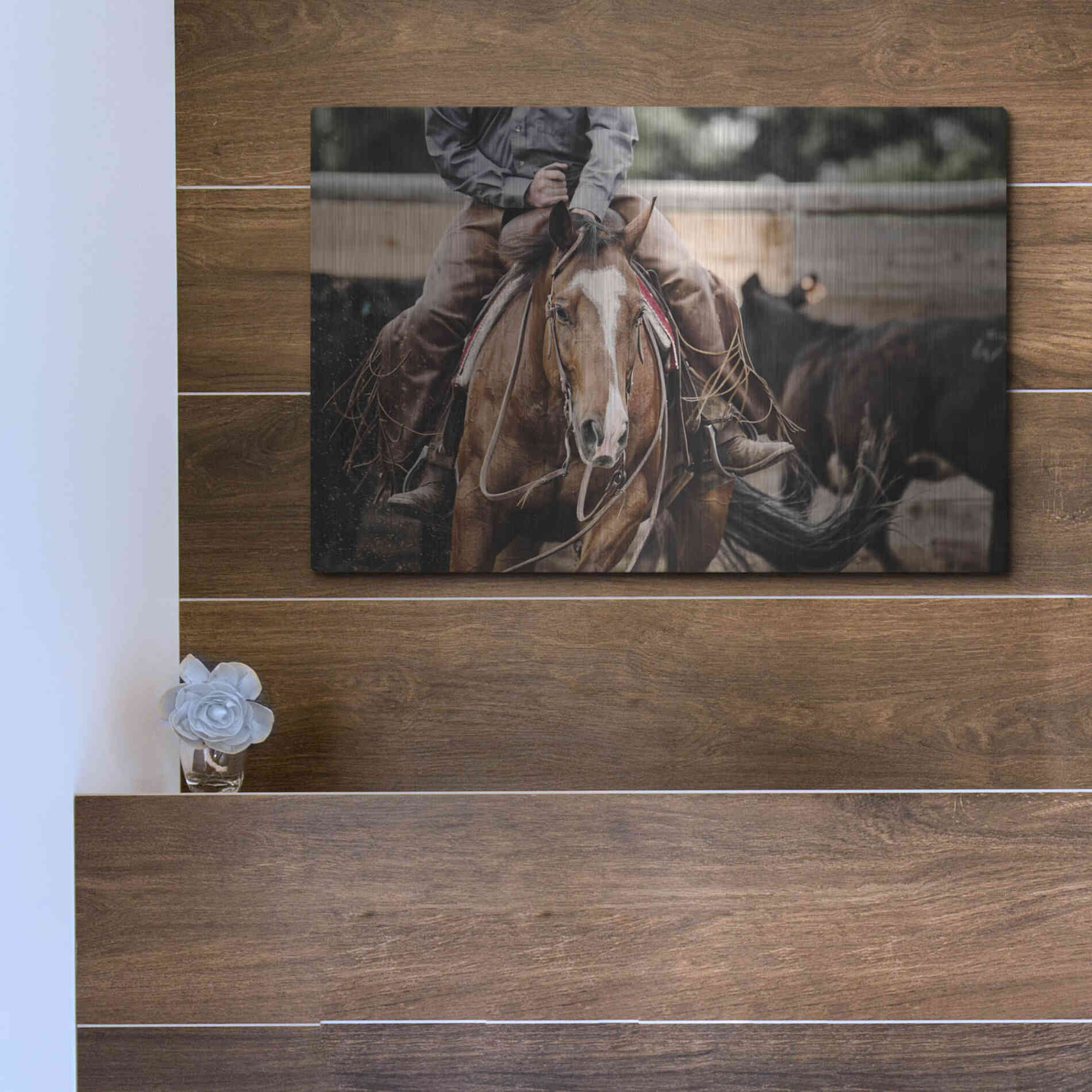 Luxe Metal Art 'Cutting Horse' by Lisa Dearing, Metal Wall Art,16x12