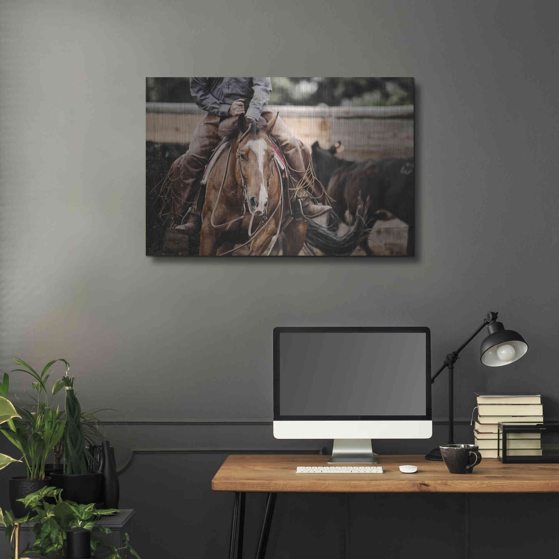 Luxe Metal Art 'Cutting Horse' by Lisa Dearing, Metal Wall Art,36x24