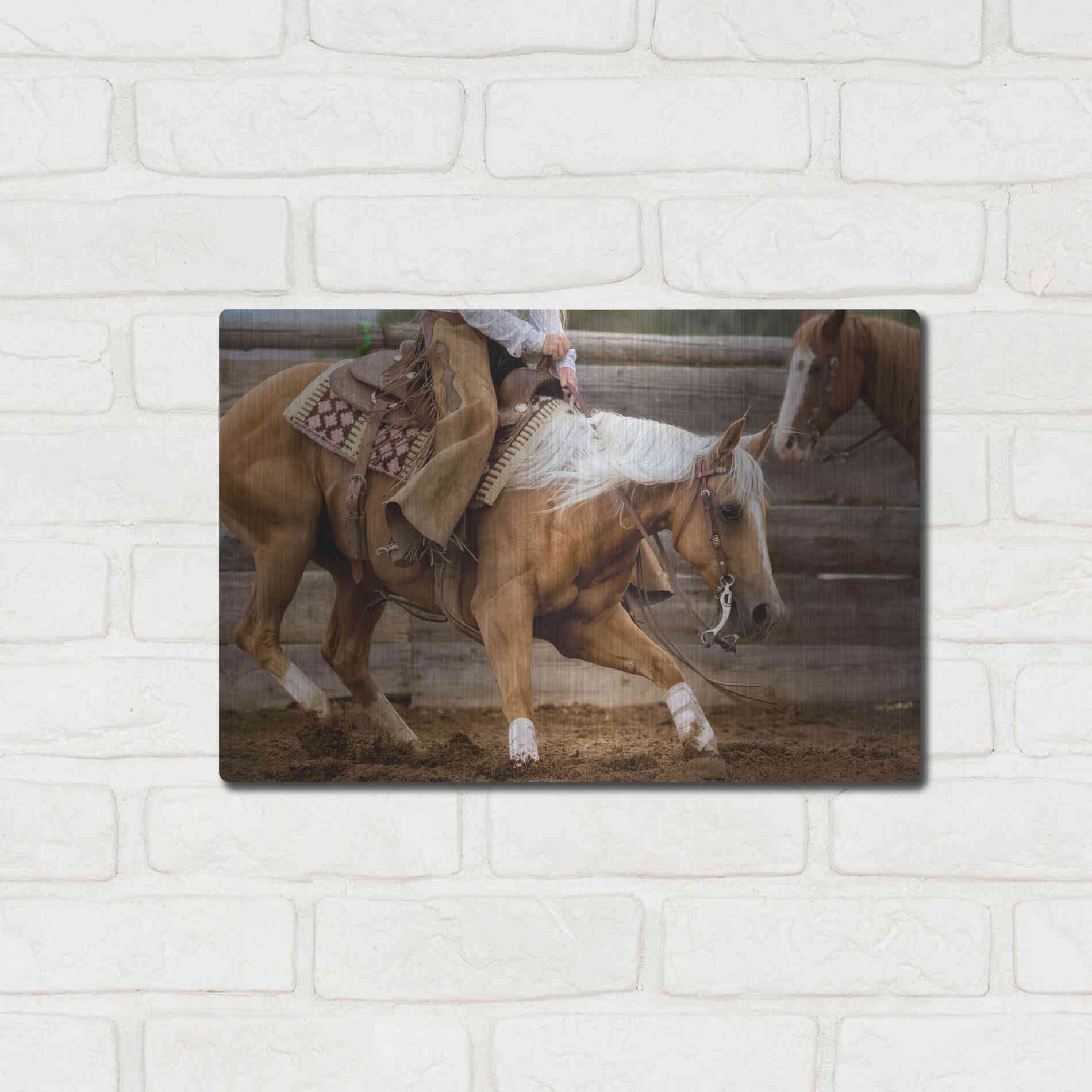 Luxe Metal Art 'Cutting Horses' by Lisa Dearing, Metal Wall Art,16x12