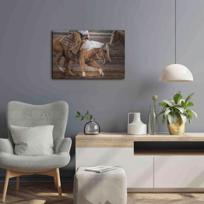 Luxe Metal Art 'Cutting Horses' by Lisa Dearing, Metal Wall Art,24x16
