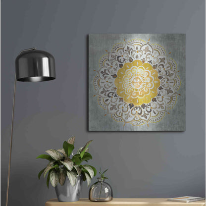Luxe Metal Art 'Mandala Delight IV Yellow Grey' by Danhui Nai, Metal Wall Art,24x24